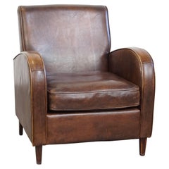 Comfortable Sheepskin Leather Armchair with a Beautiful Patina