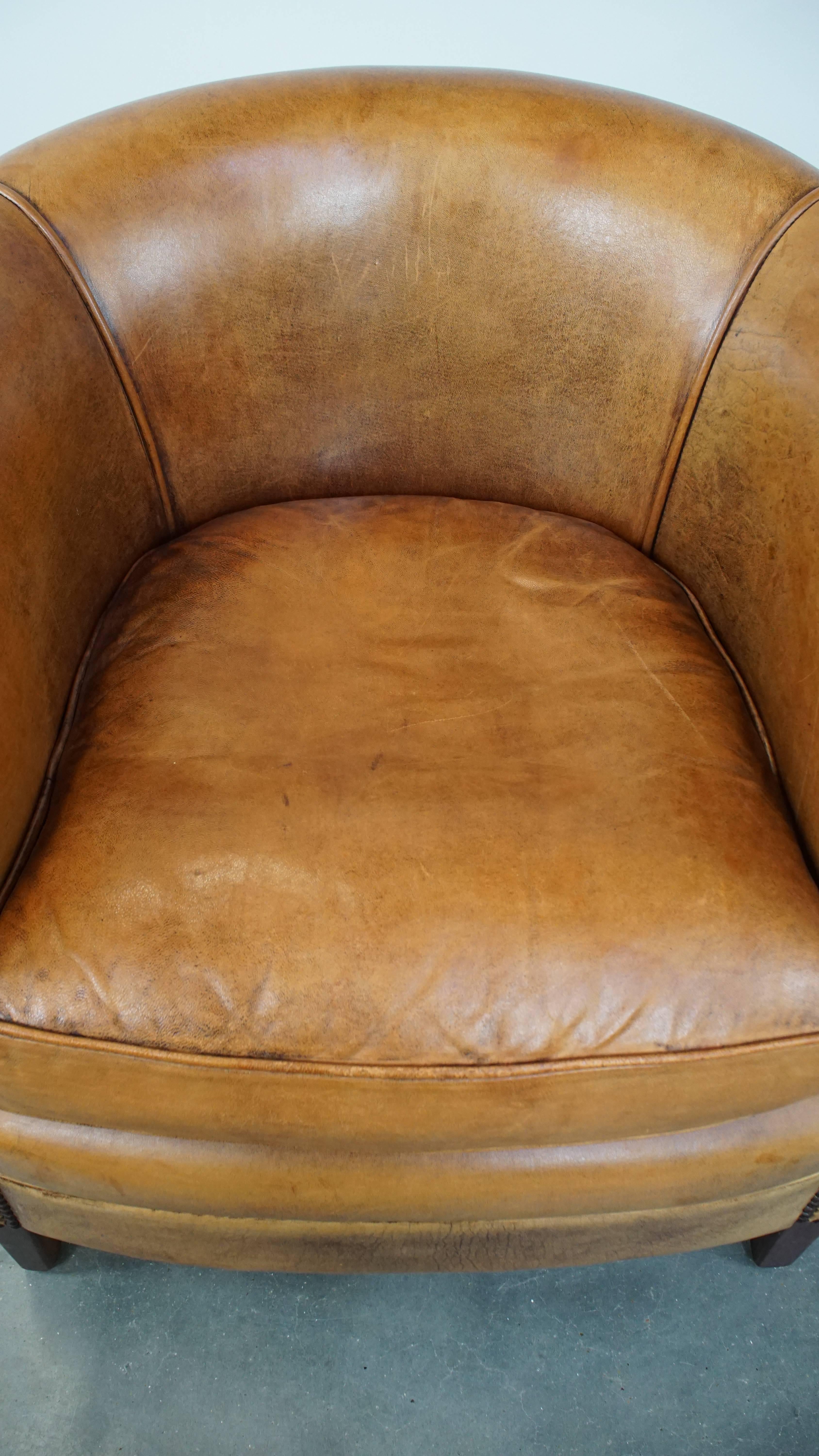 20th Century Comfortable Sheepskin Leather Club Chair in a Beautiful Light Cognac Color For Sale