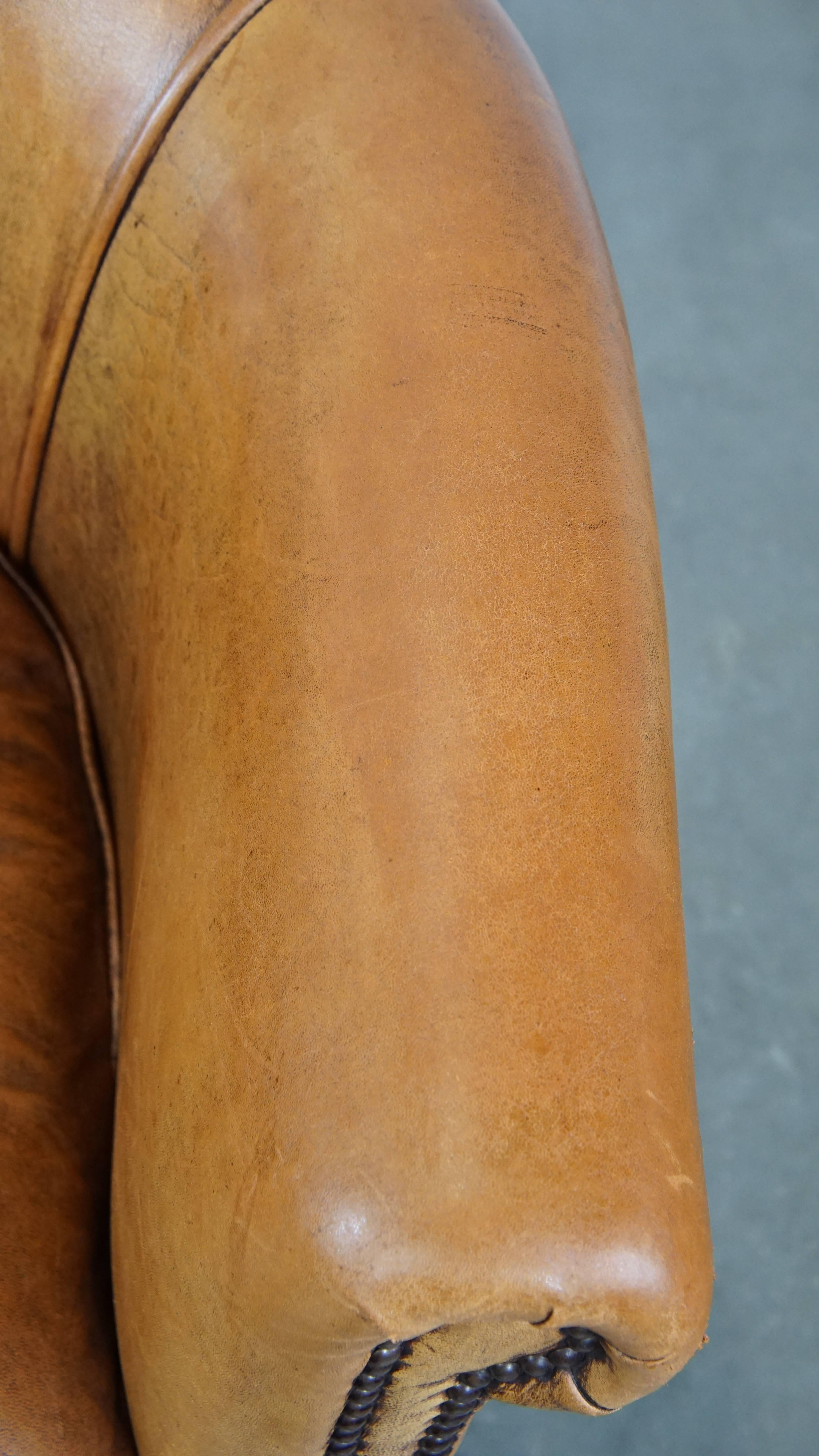 Comfortable Sheepskin Leather Club Chair in a Beautiful Light Cognac Color For Sale 2