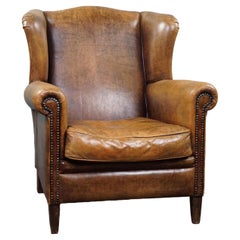 Comfortable Sheepskin Leather Wingback Chair