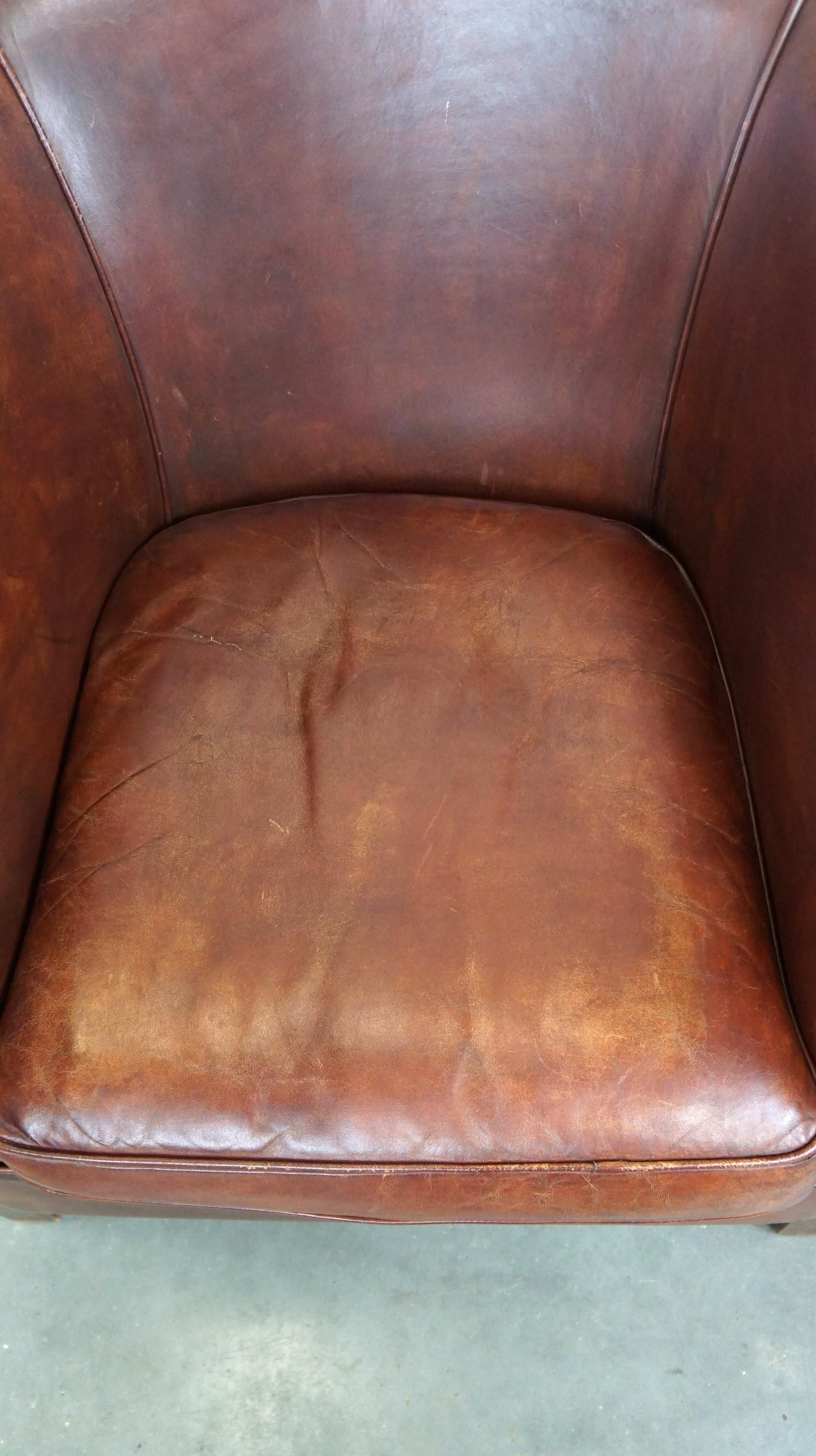 Comfortable, Spacious Sheepskin Leather Club Chair with a Loose Seat Cushion For Sale 2