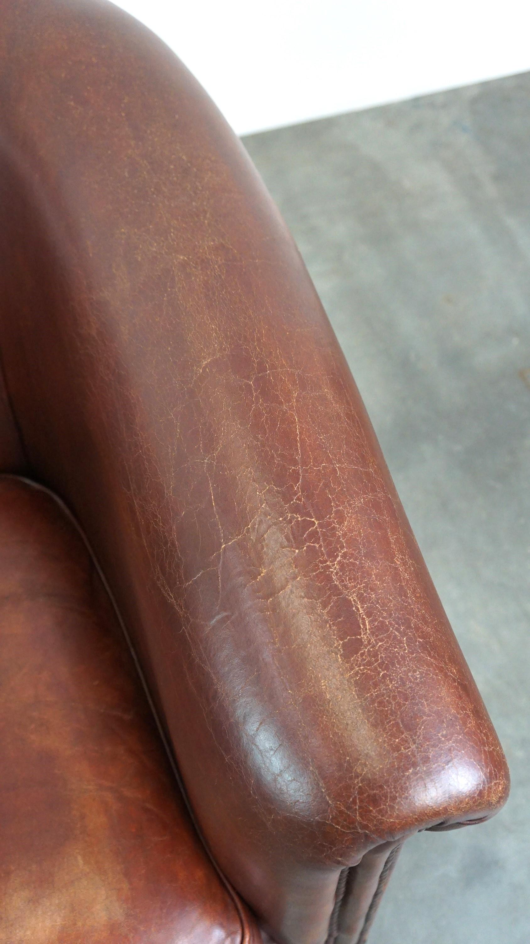 Comfortable, Spacious Sheepskin Leather Club Chair with a Loose Seat Cushion For Sale 4