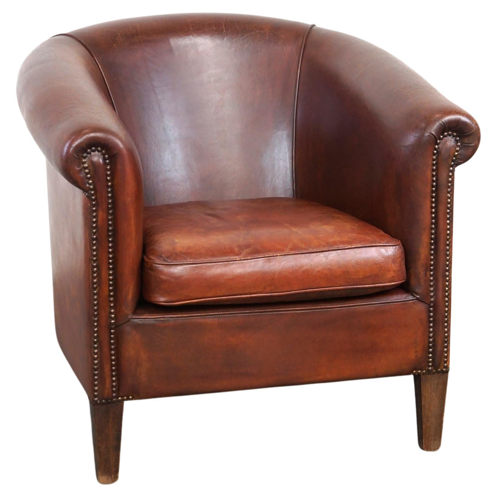 Comfortable, Spacious Sheepskin Leather Club Chair with a Loose Seat Cushion