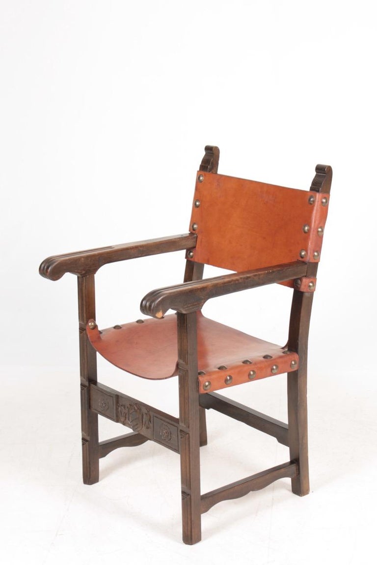 Comfortable Spanish Design Armchairs in Patinated Leather, 1950s For