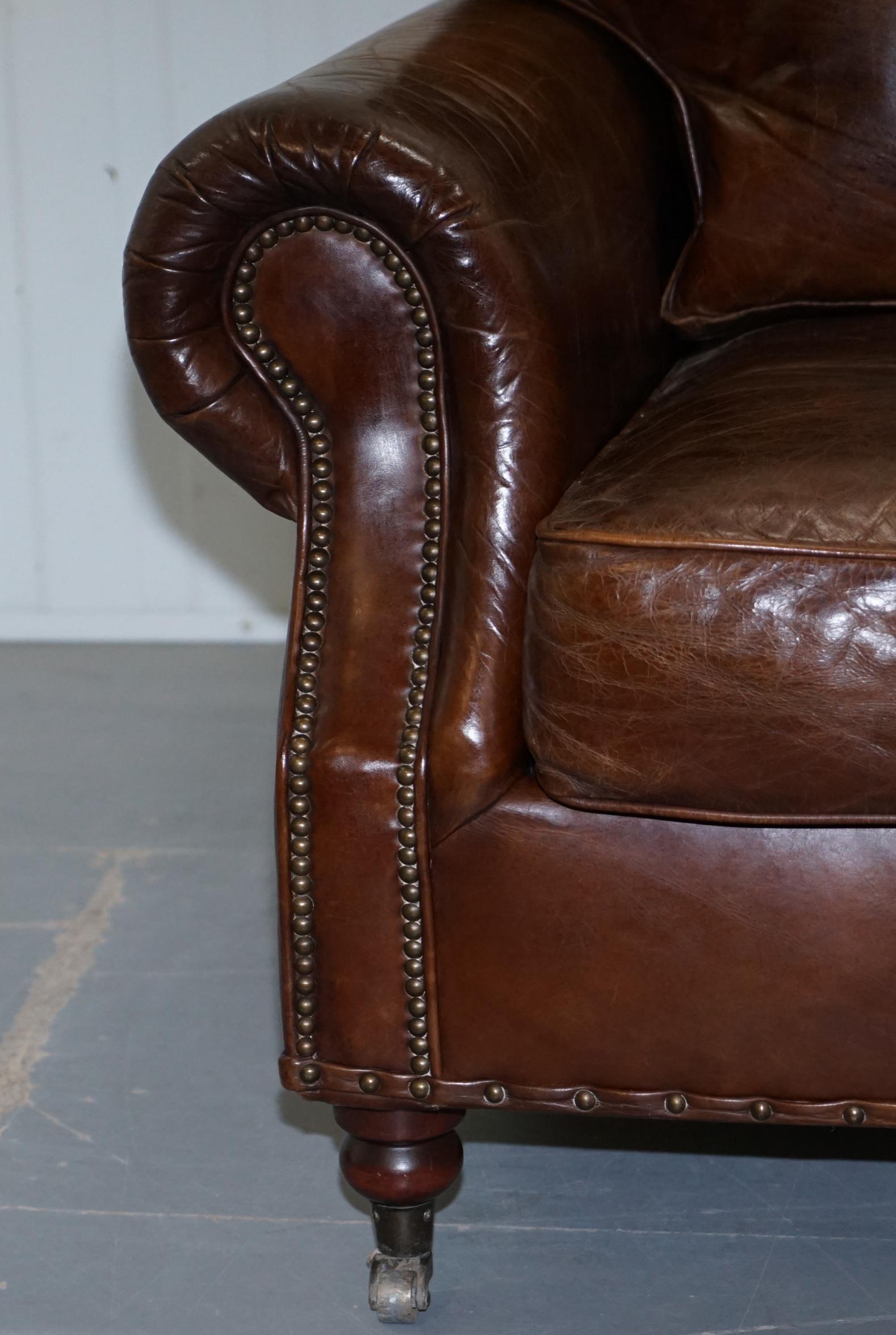 Contemporary Comfortable Timothy Oulton Balmoral Halo Heritage Vintage Brown Leather Armchair