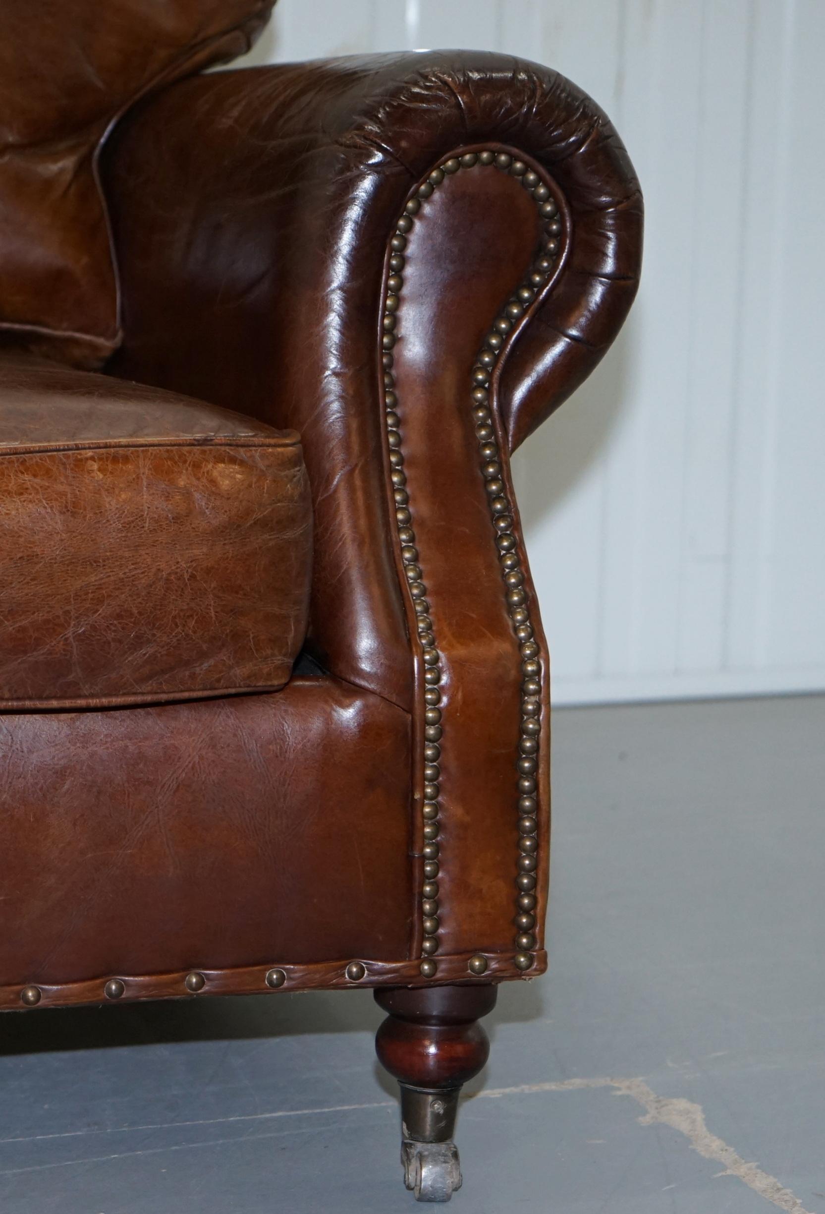 Comfortable Timothy Oulton Balmoral Halo Heritage Vintage Brown Leather Armchair 2