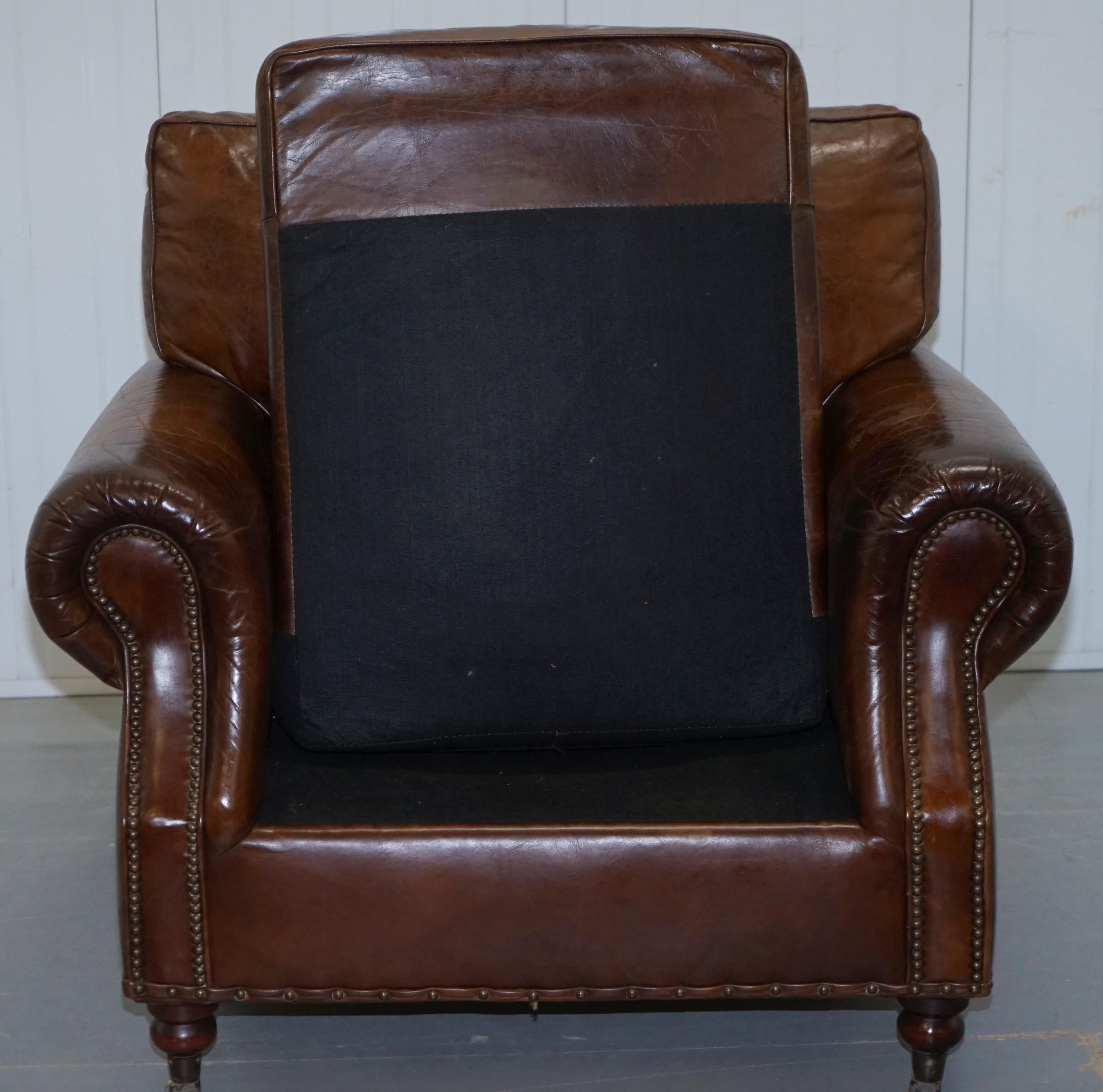 Comfortable Timothy Oulton Balmoral Halo Heritage Vintage Brown Leather Armchair 3