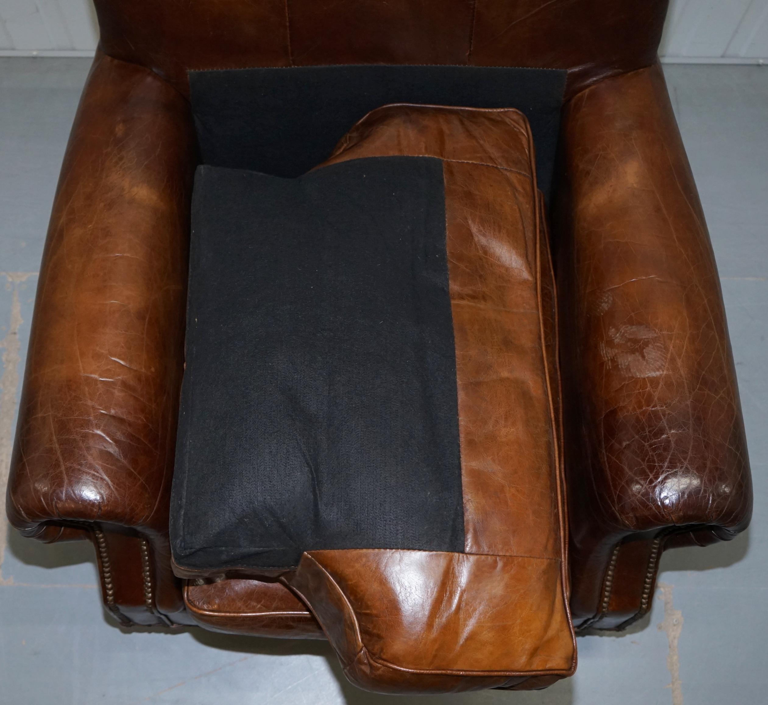 Comfortable Timothy Oulton Balmoral Halo Heritage Vintage Brown Leather Armchair 4