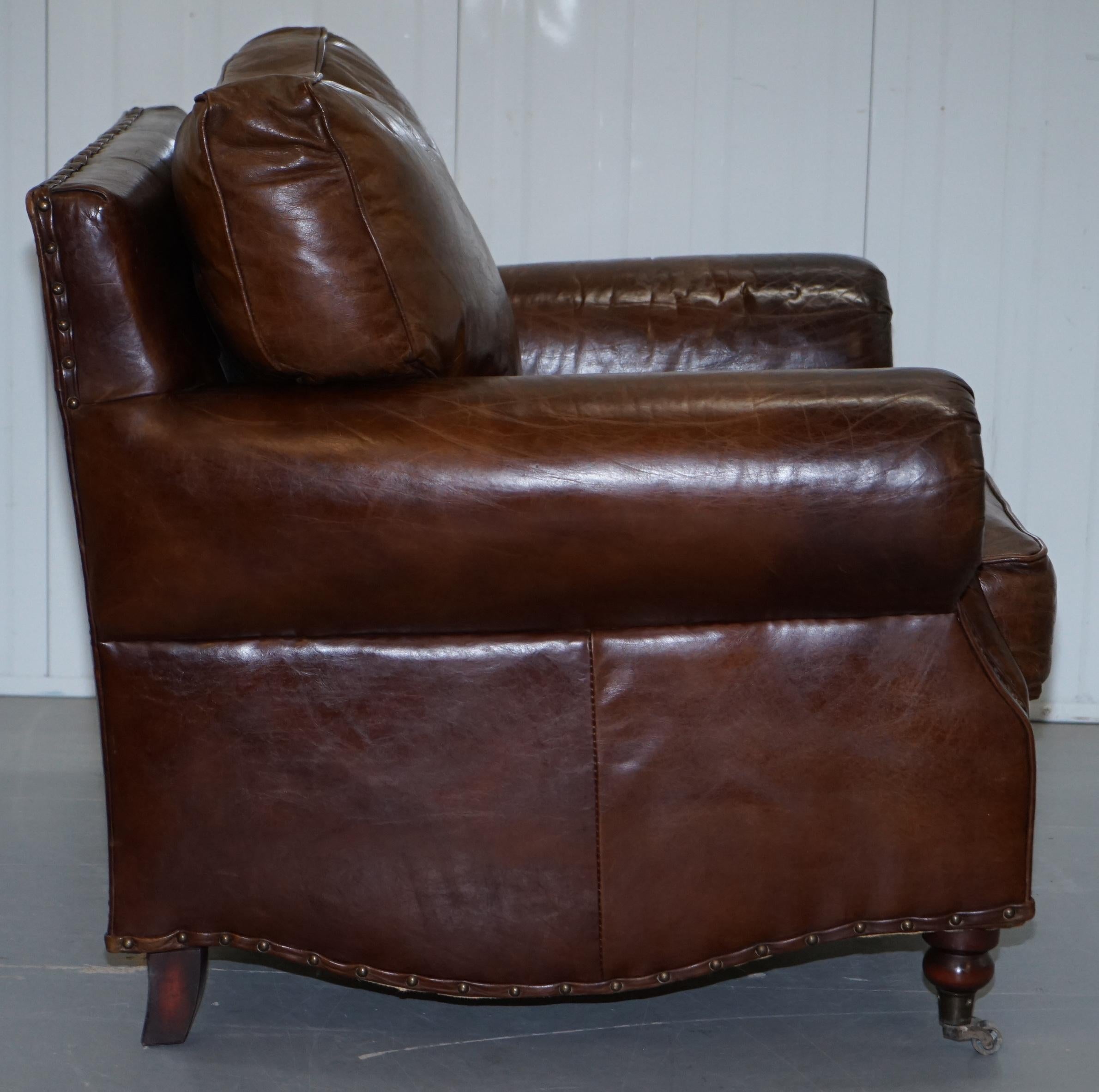 Comfortable Timothy Oulton Balmoral Halo Heritage Vintage Brown Leather Armchair 5