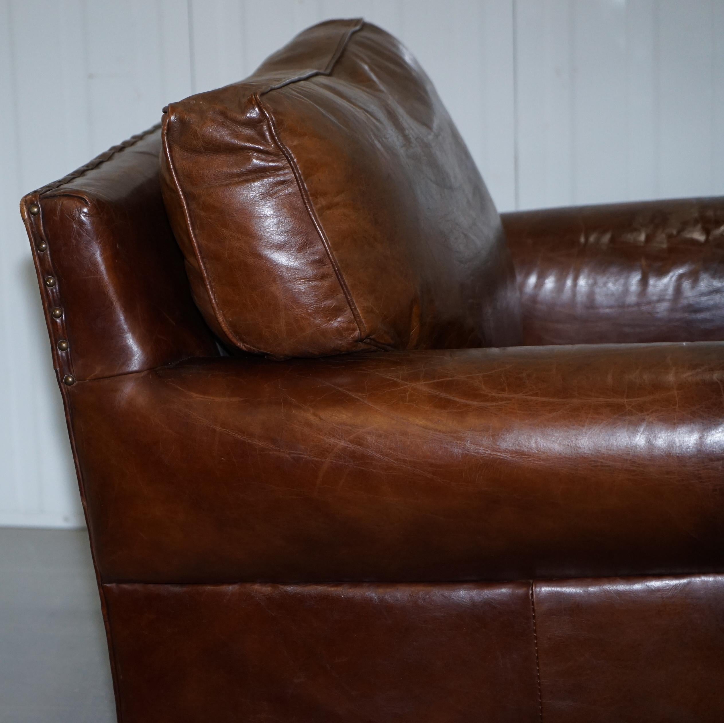 Comfortable Timothy Oulton Balmoral Halo Heritage Vintage Brown Leather Armchair 6