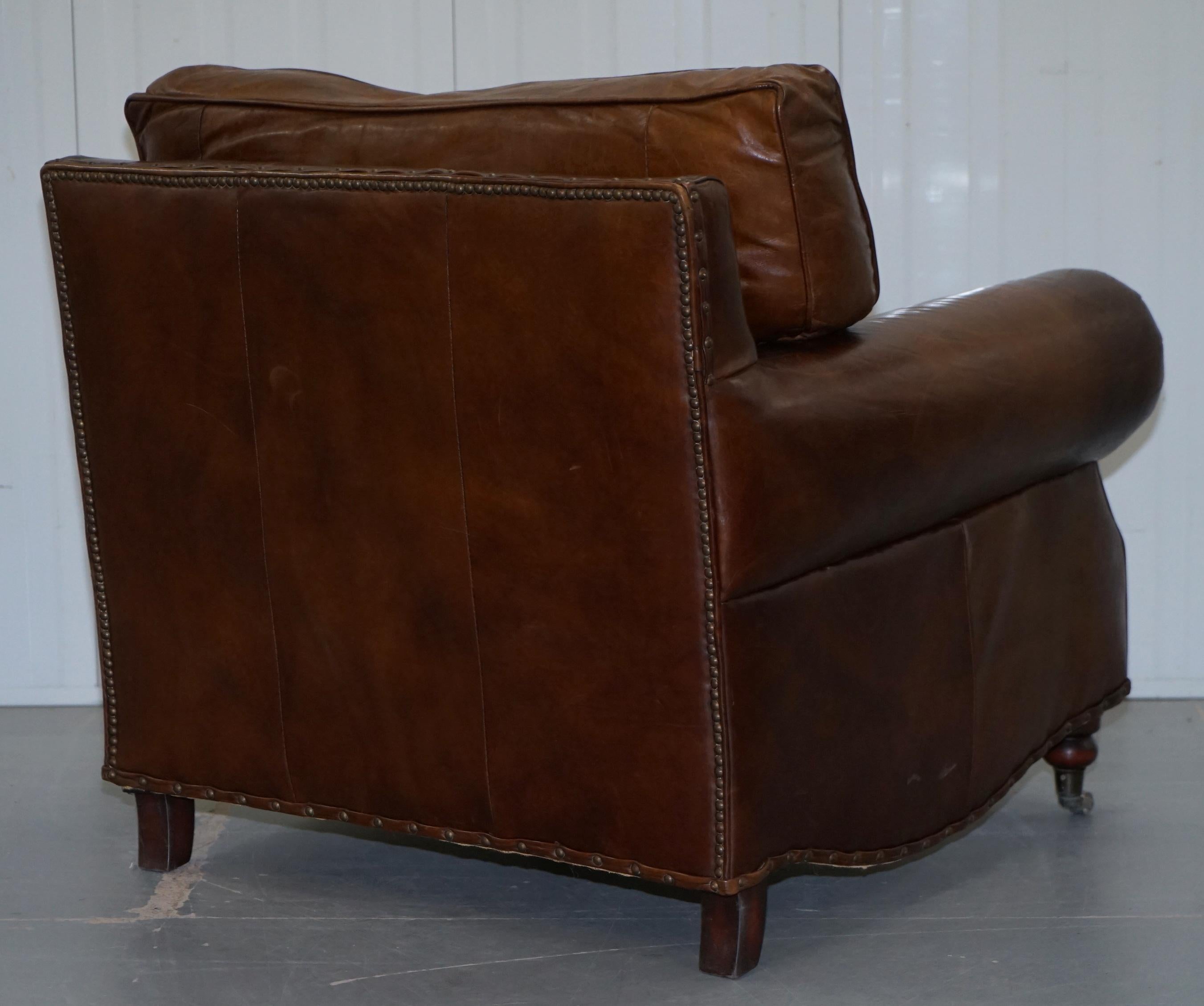 Comfortable Timothy Oulton Balmoral Halo Heritage Vintage Brown Leather Armchair 7