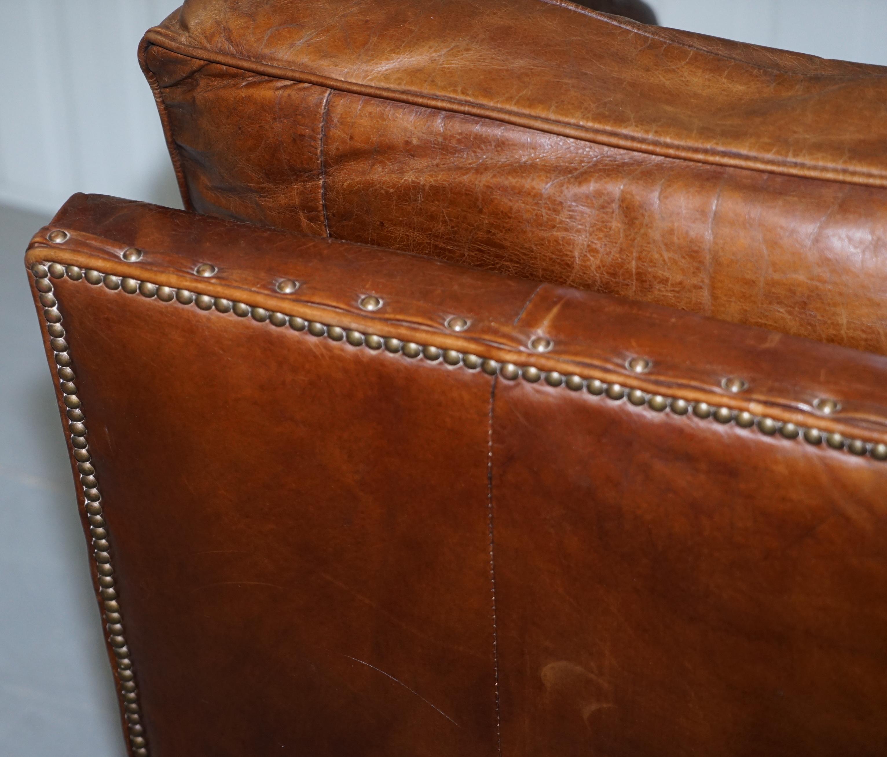 Comfortable Timothy Oulton Balmoral Halo Heritage Vintage Brown Leather Armchair 8