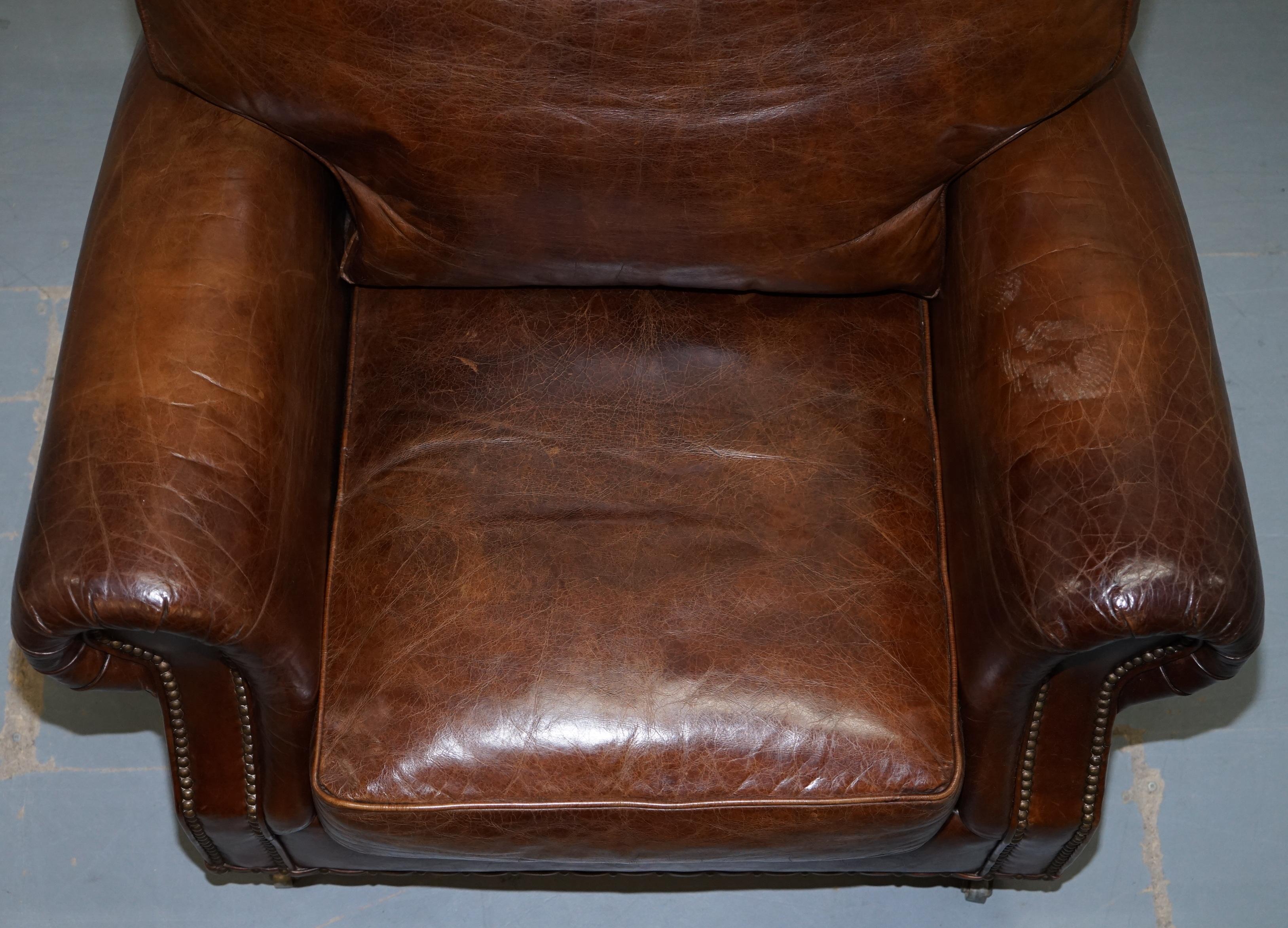 Modern Comfortable Timothy Oulton Balmoral Halo Heritage Vintage Brown Leather Armchair