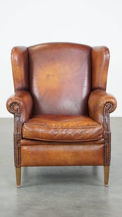 Cómodo sillón reclinable de piel de oveja estilo inglés vintage