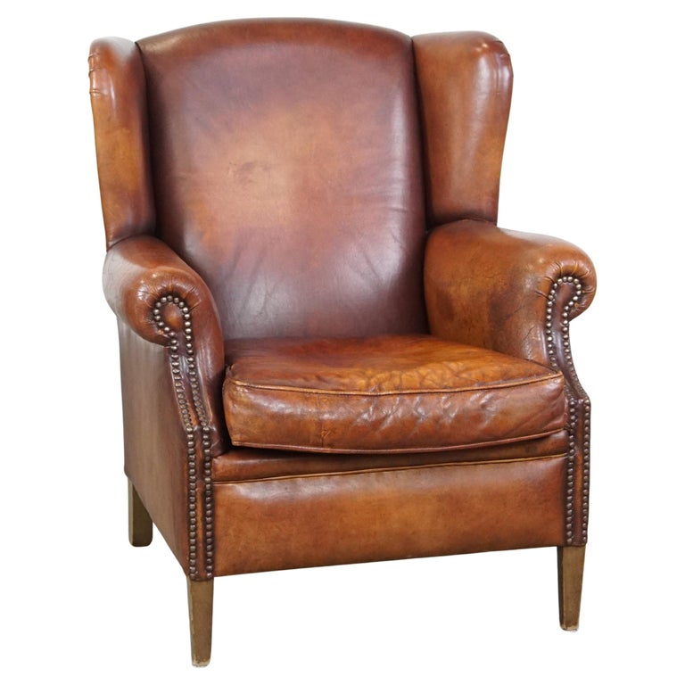 Confortevole poltrona Wingback in pelle di pecora in stile inglese