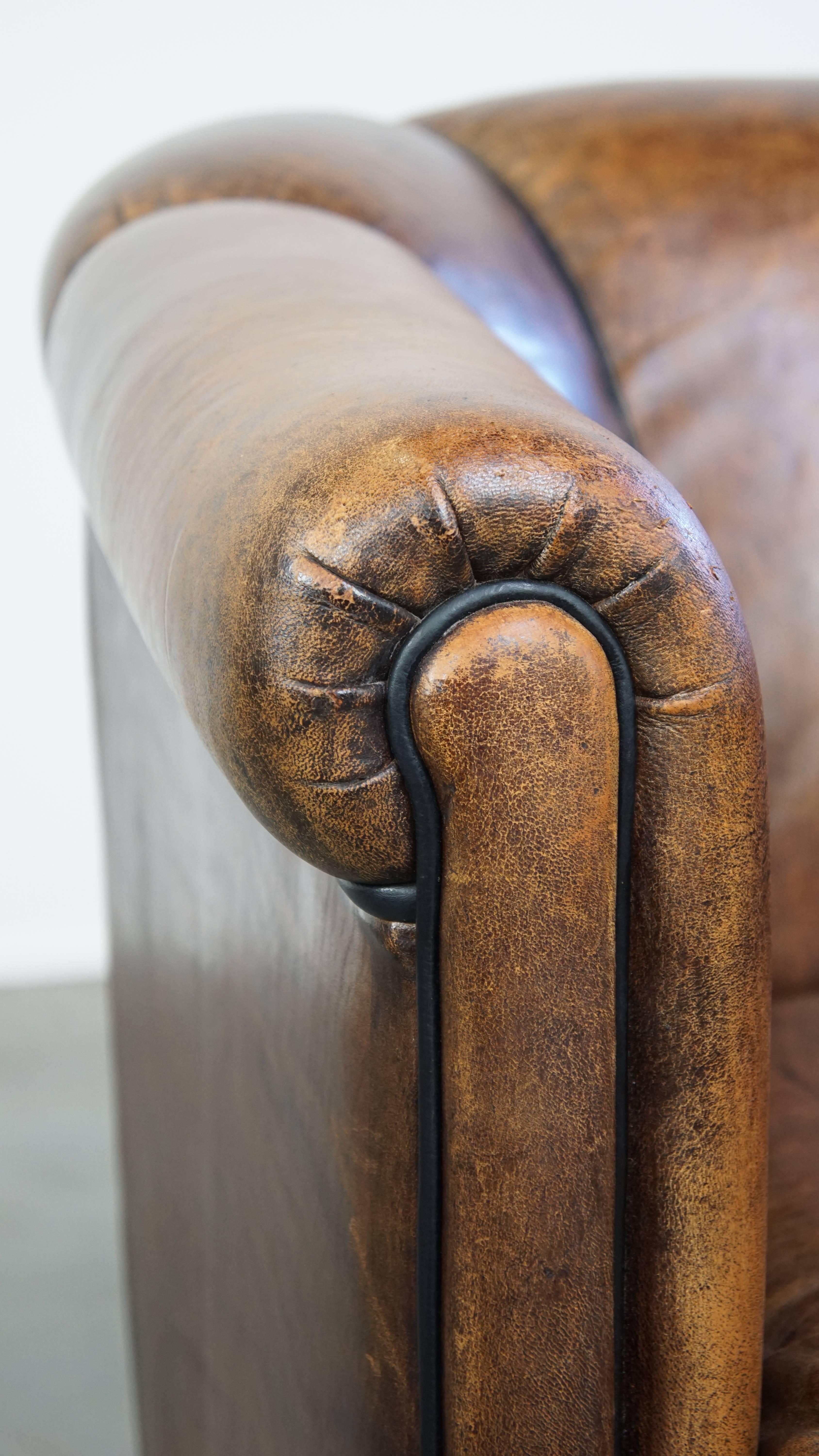 Comfortable Vintage Sheepskin Leather Club Chair For Sale 5