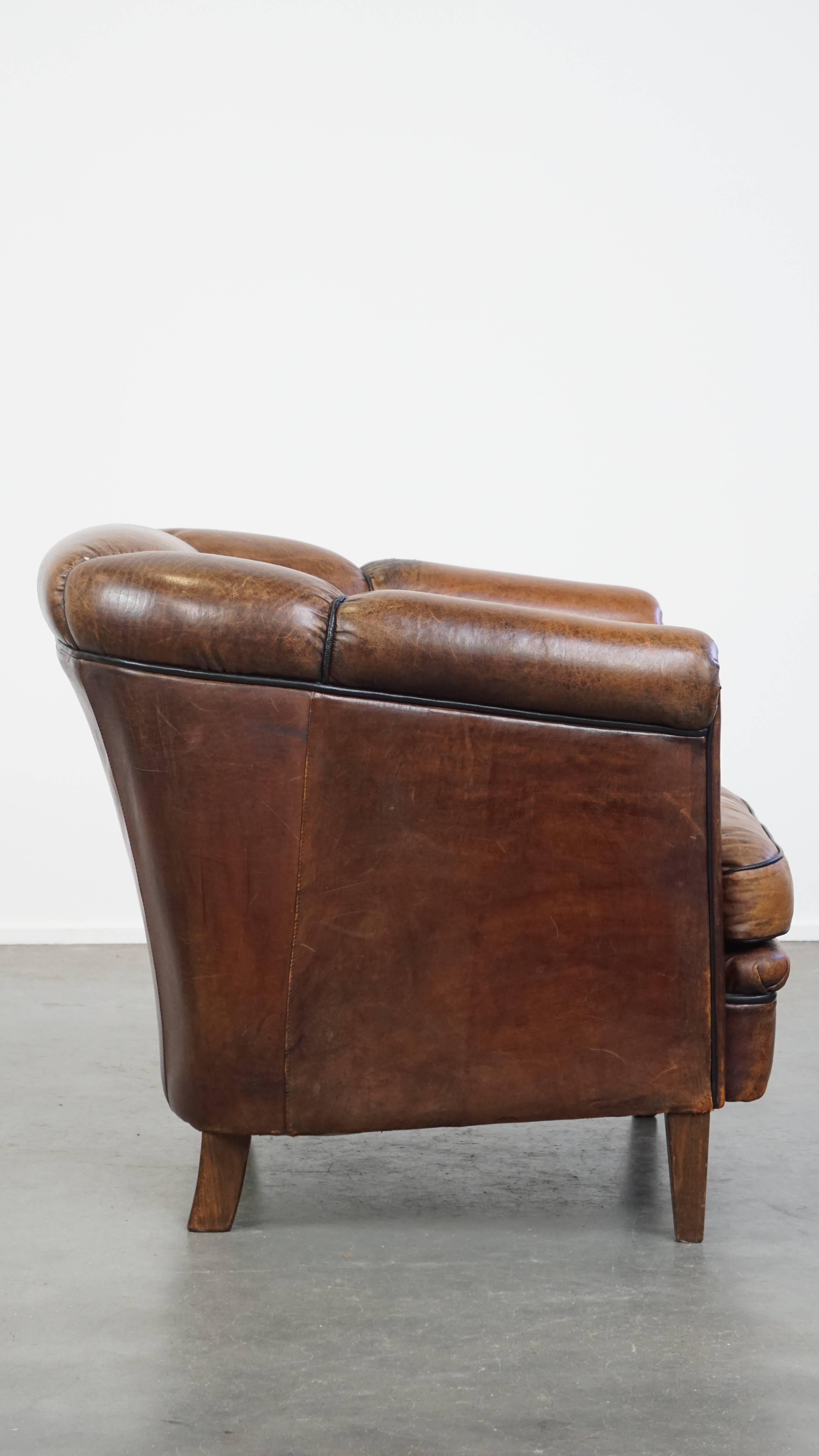 Classical Roman Comfortable Vintage Sheepskin Leather Club Chair For Sale