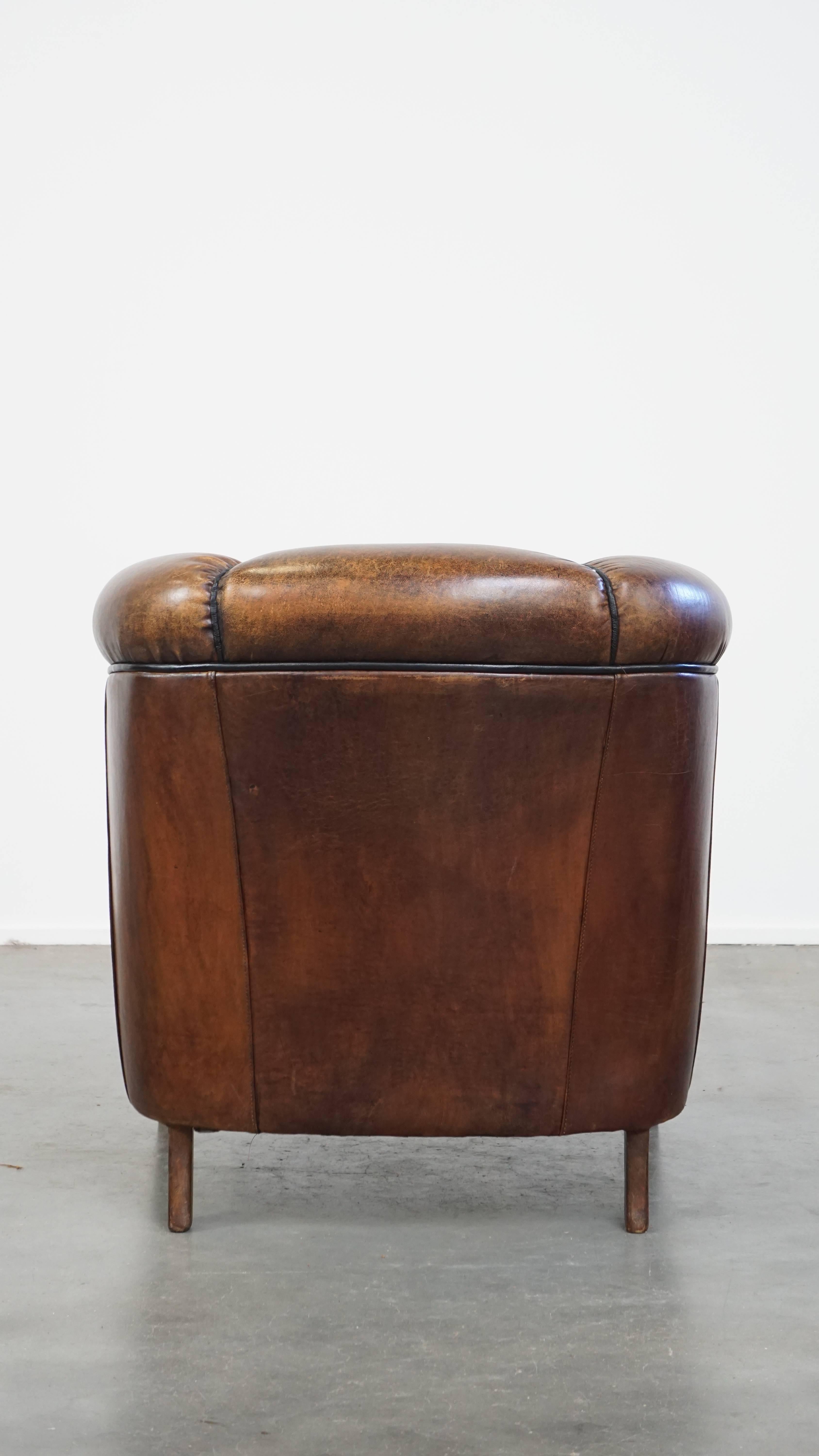 Hand-Crafted Comfortable Vintage Sheepskin Leather Club Chair For Sale