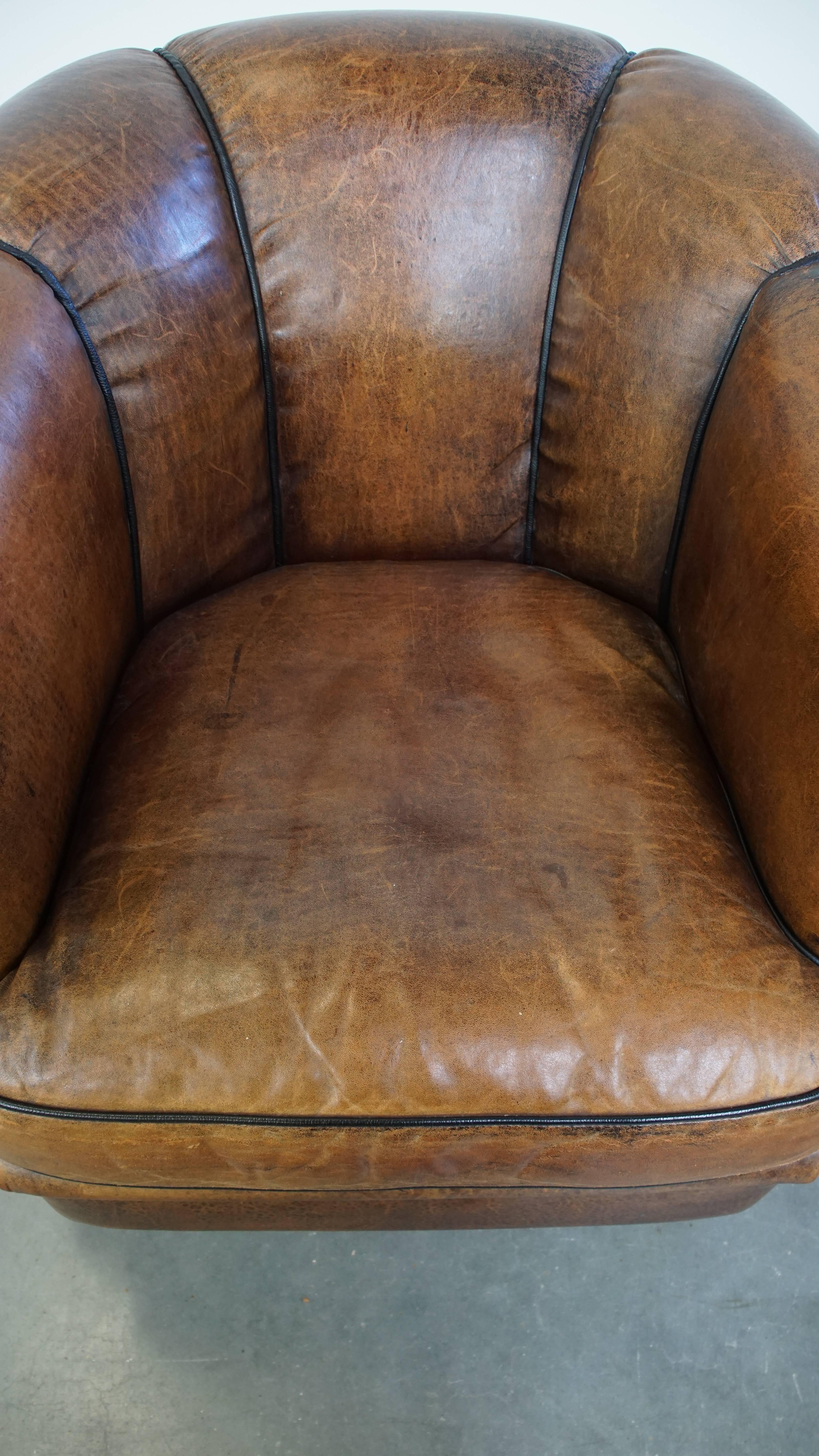 20th Century Comfortable Vintage Sheepskin Leather Club Chair For Sale