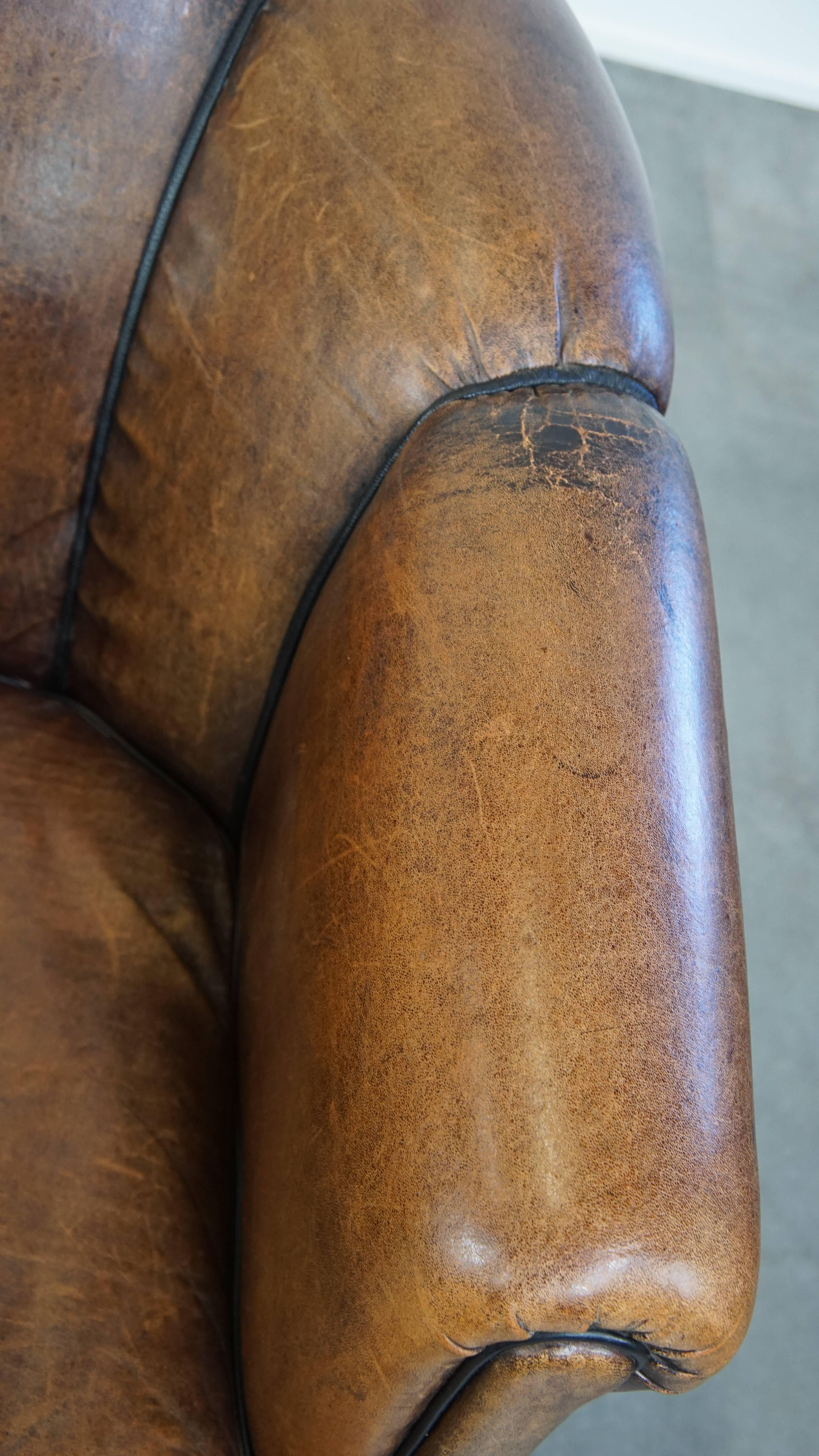 Comfortable Vintage Sheepskin Leather Club Chair For Sale 2