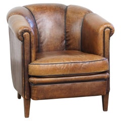 Comfortable Vintage Sheepskin Leather Club Chair