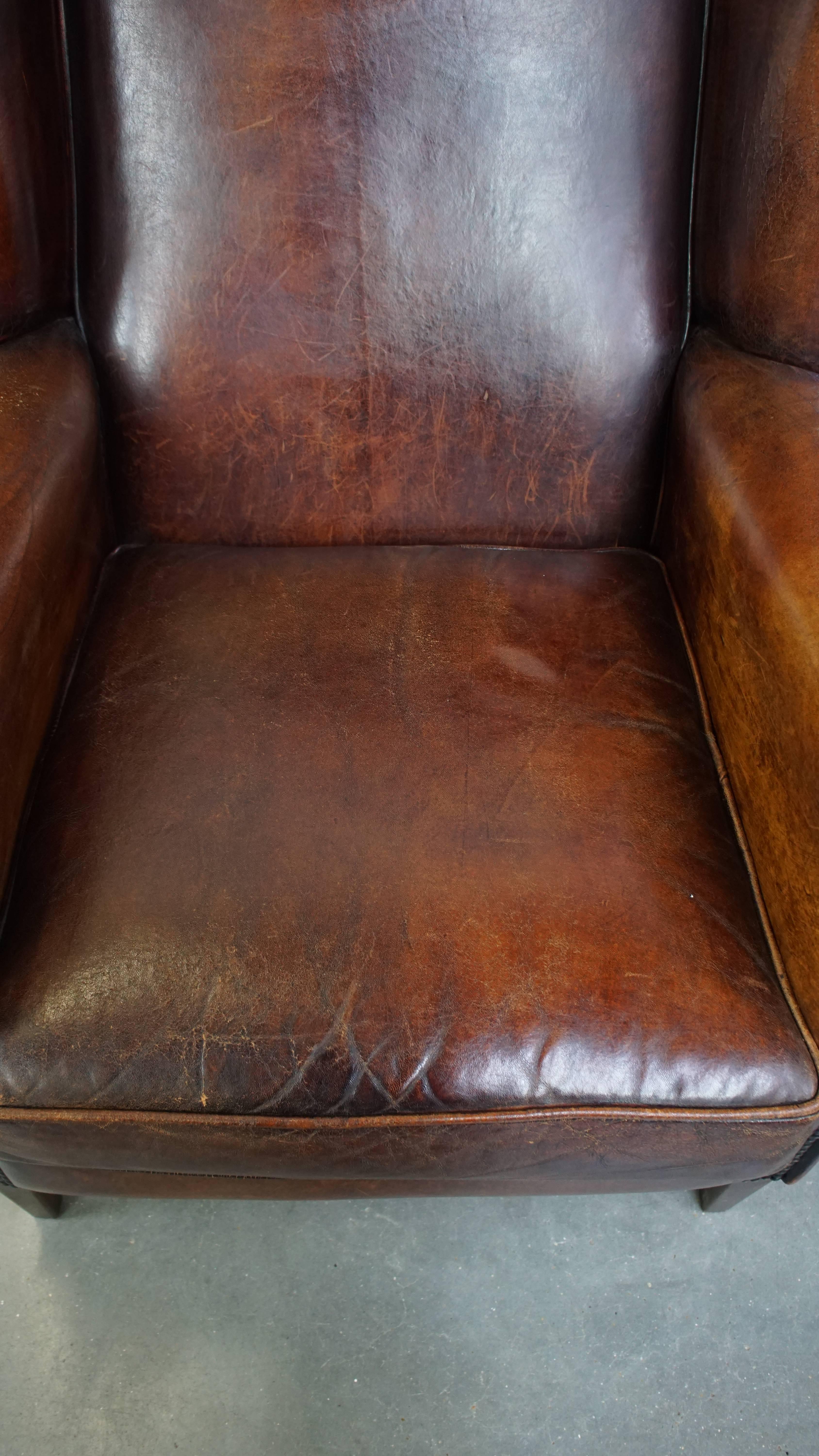 20th Century Comfortable Vintage Sheepskin Wingback Chair with a Beautiful Color For Sale