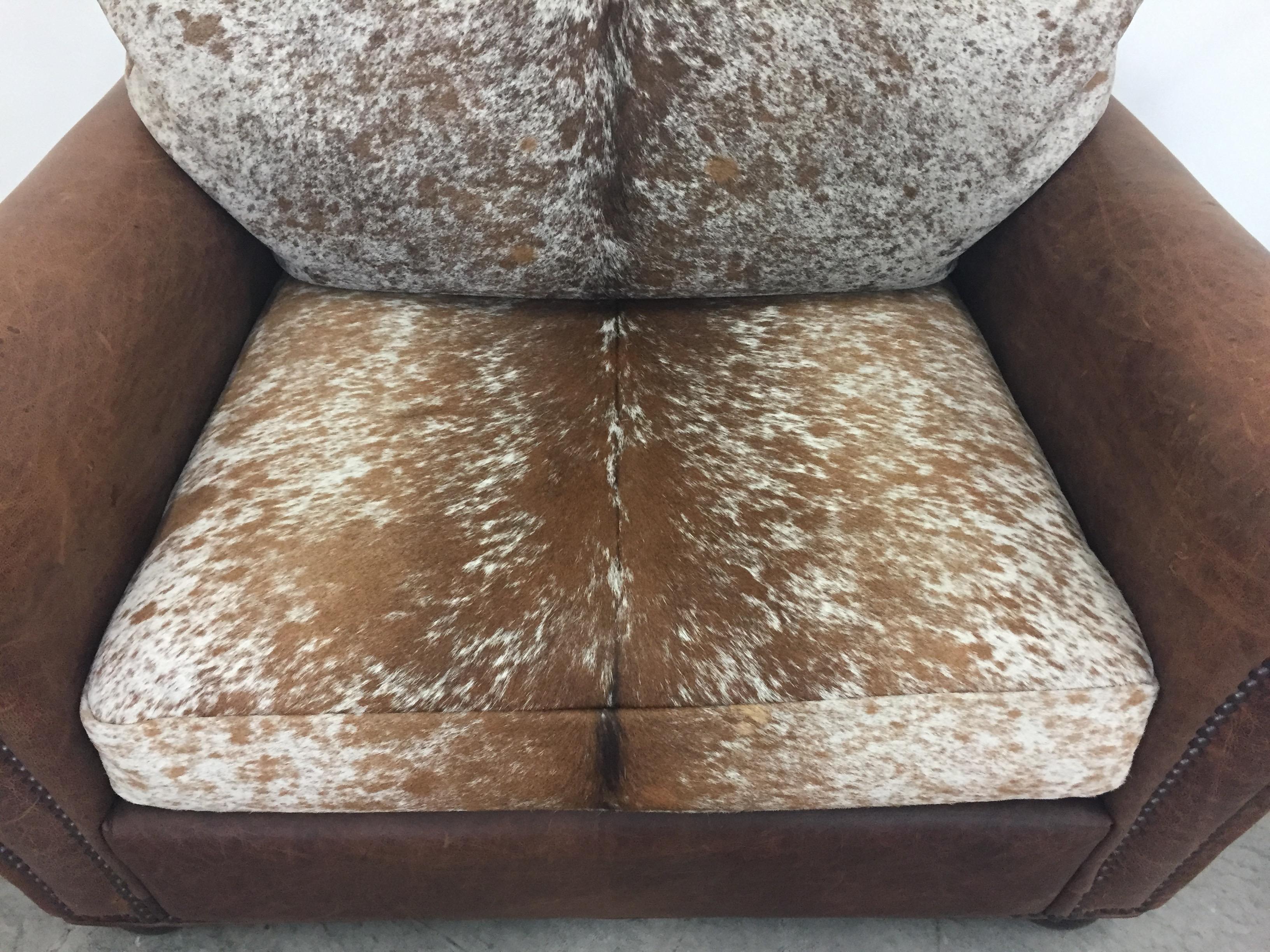 Adirondack Comfy and Large Leather and Cowhide Club Chair