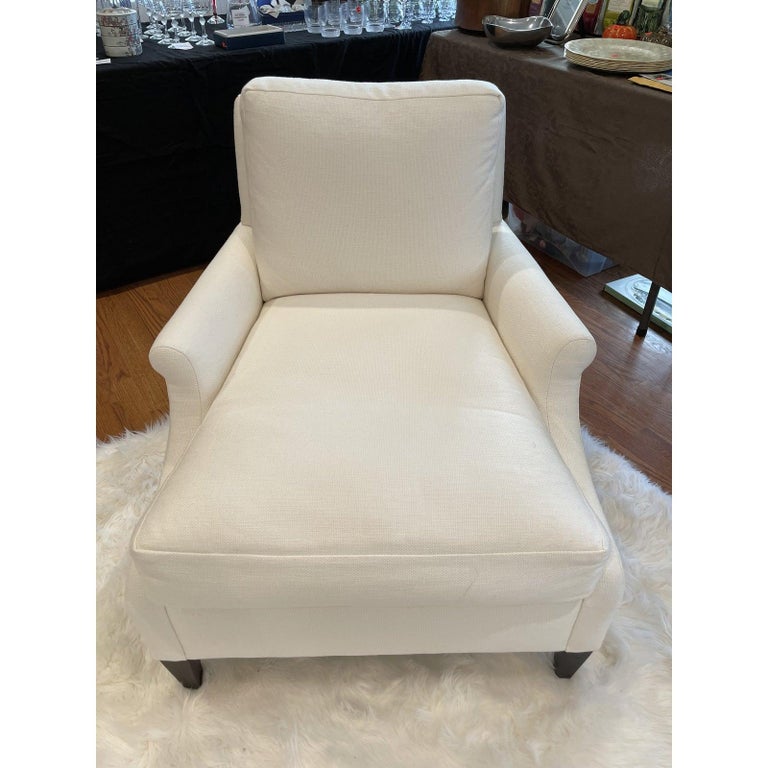 Comfy Ultra Chic Pair of White Linen Upholstered Club Chairs at 1stDibs