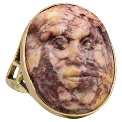Comical Face Cameo Ring in Brescia Marble, 17th–18th century; 19th century mount