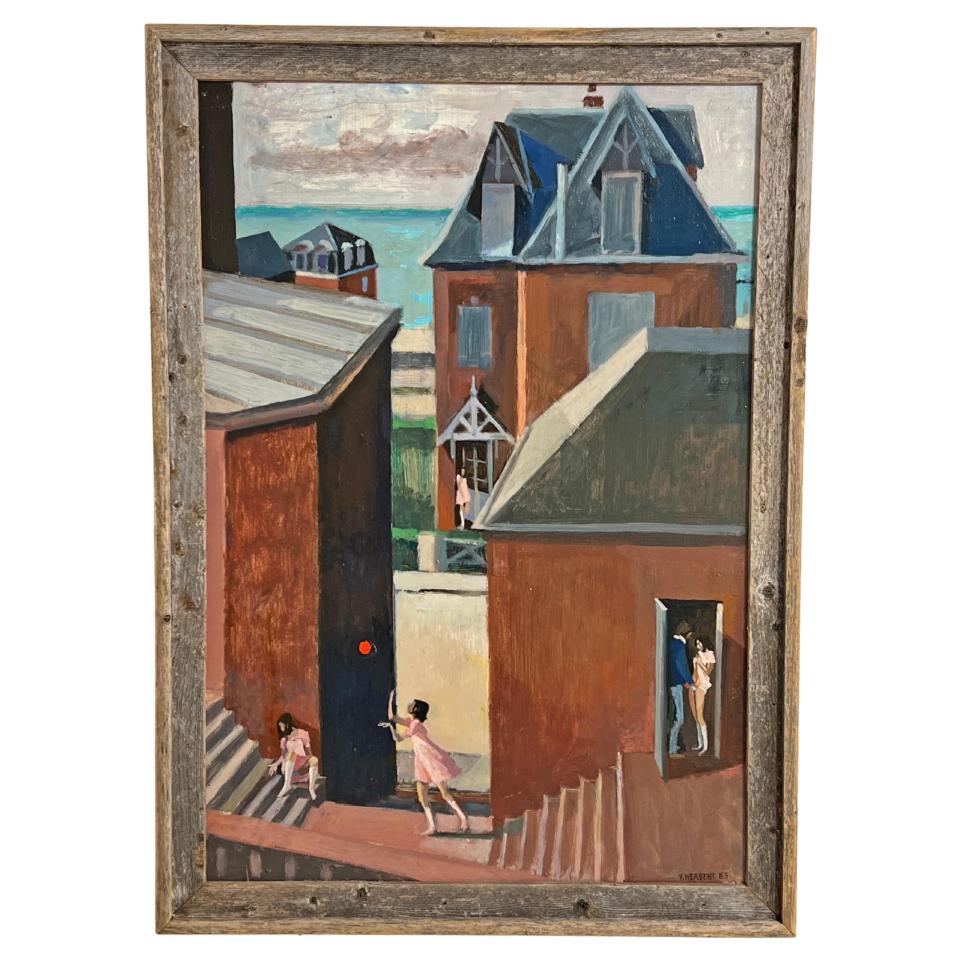 Pintura de la mayoría de edad del artista modernista francés Yves Hersent, D. 1983 en venta