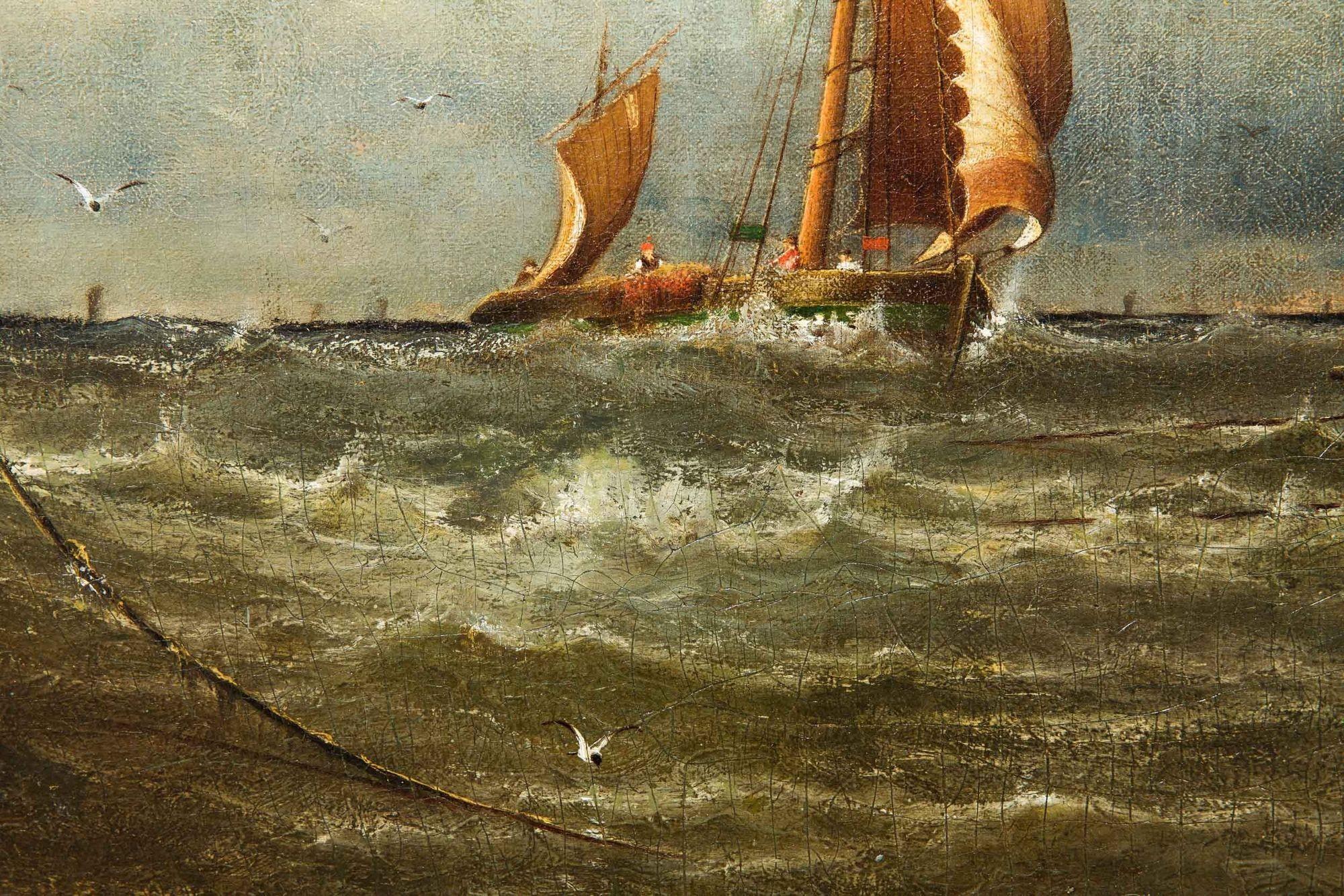 “Coming Storm, Cape May” '1880' Seascape Painting by Prosper Senat 9
