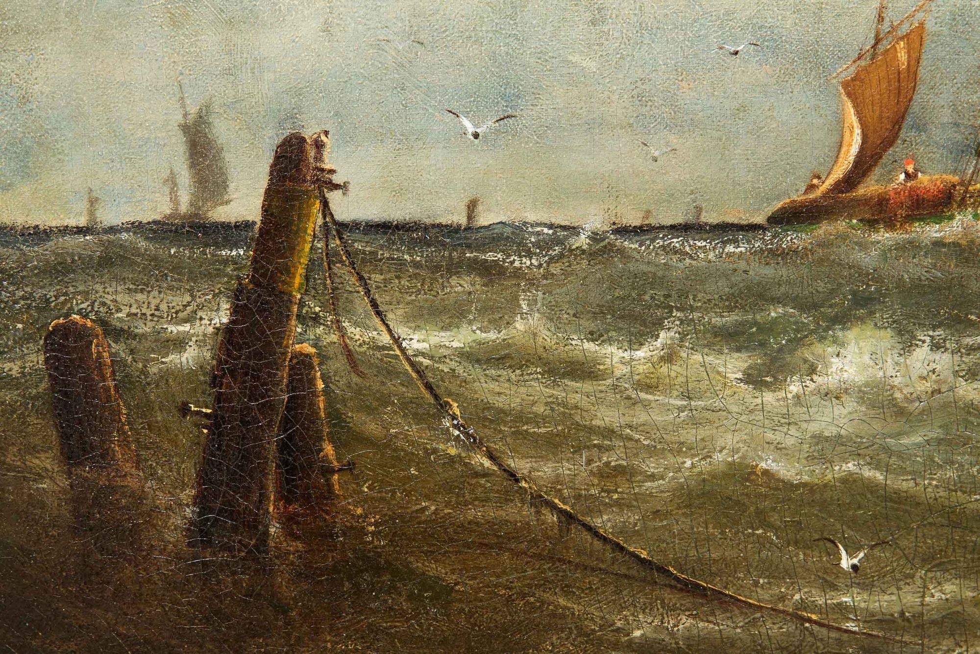 “Coming Storm, Cape May” '1880' Seascape Painting by Prosper Senat 10