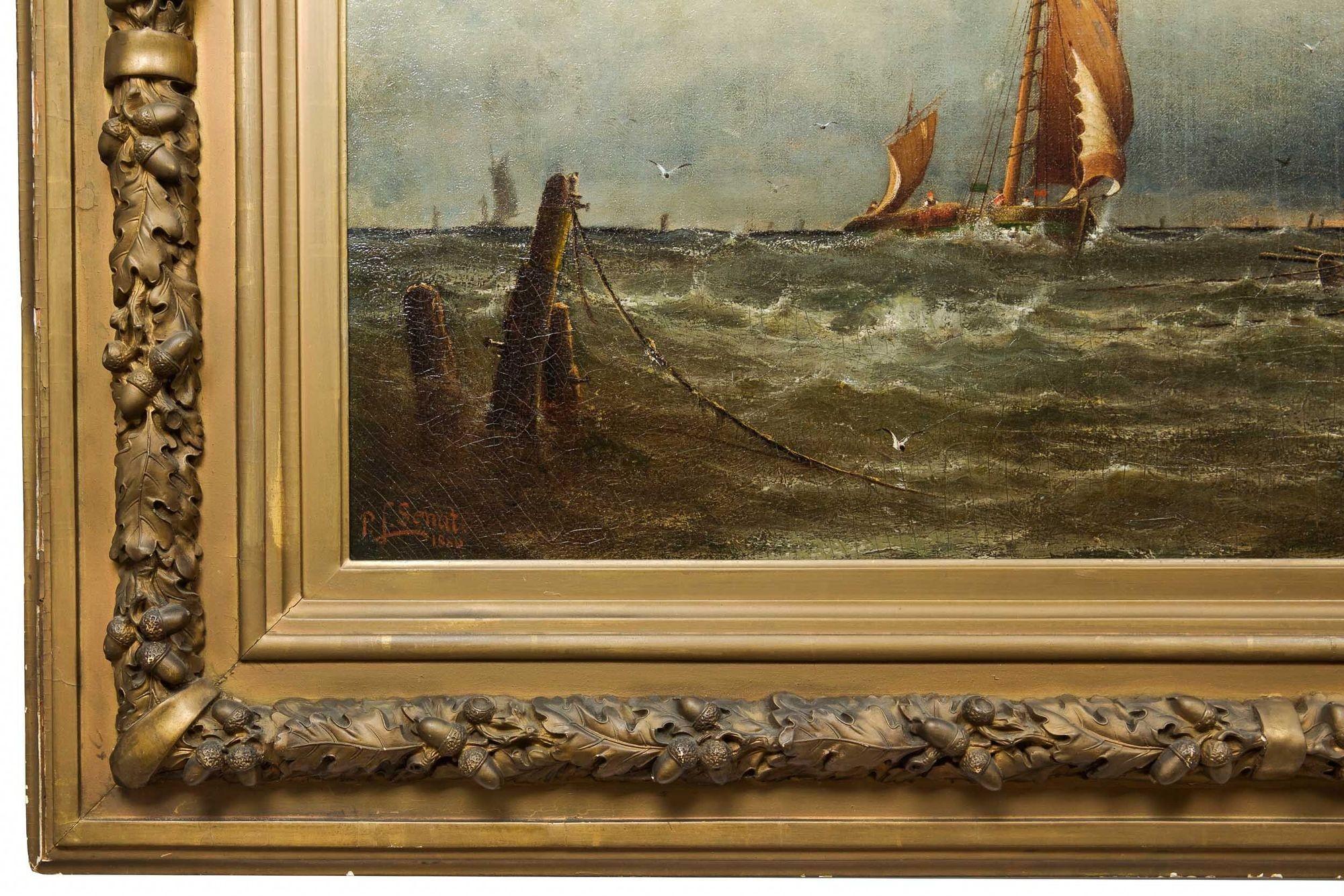 “Coming Storm, Cape May” '1880' Seascape Painting by Prosper Senat 13