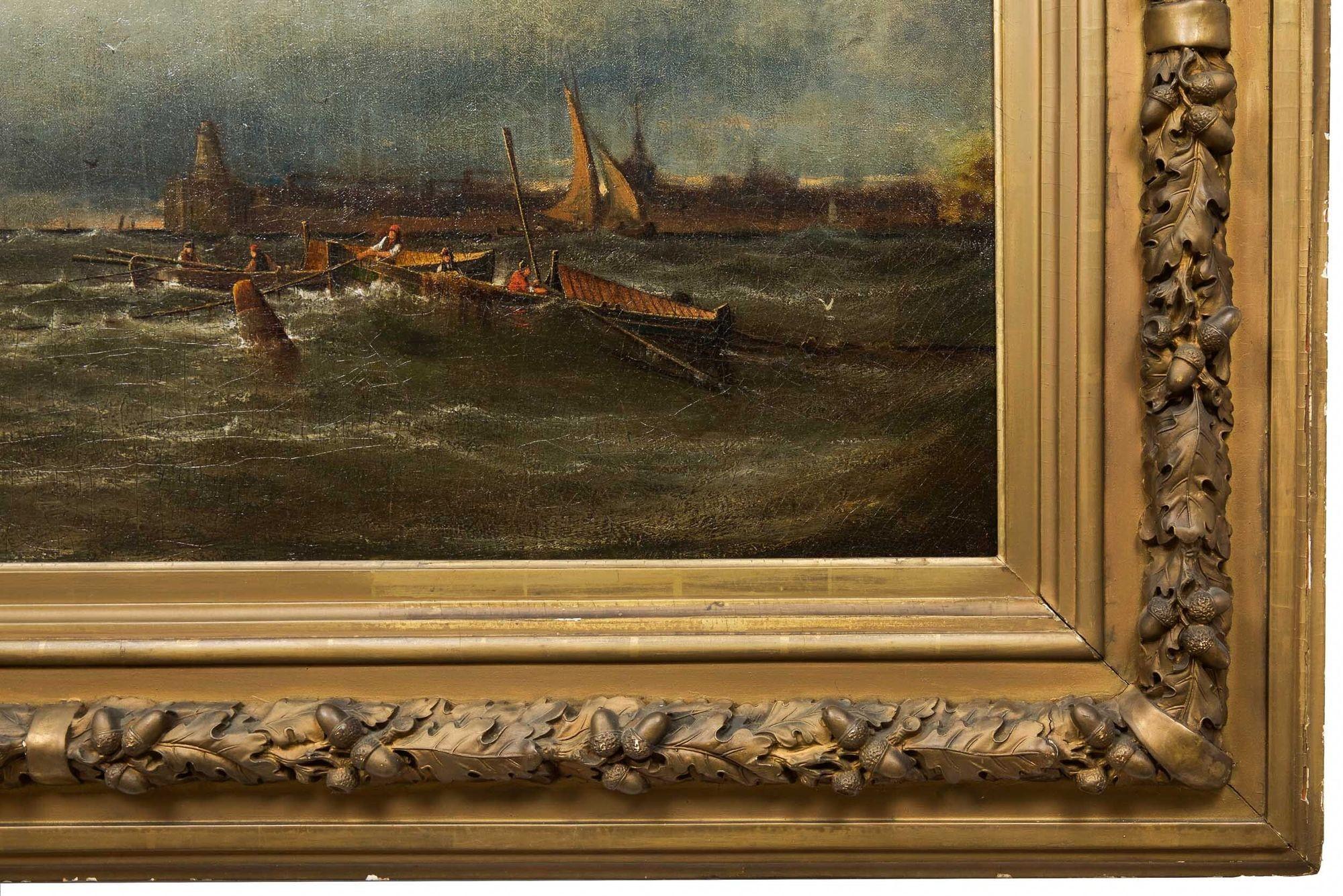 “Coming Storm, Cape May” '1880' Seascape Painting by Prosper Senat 14
