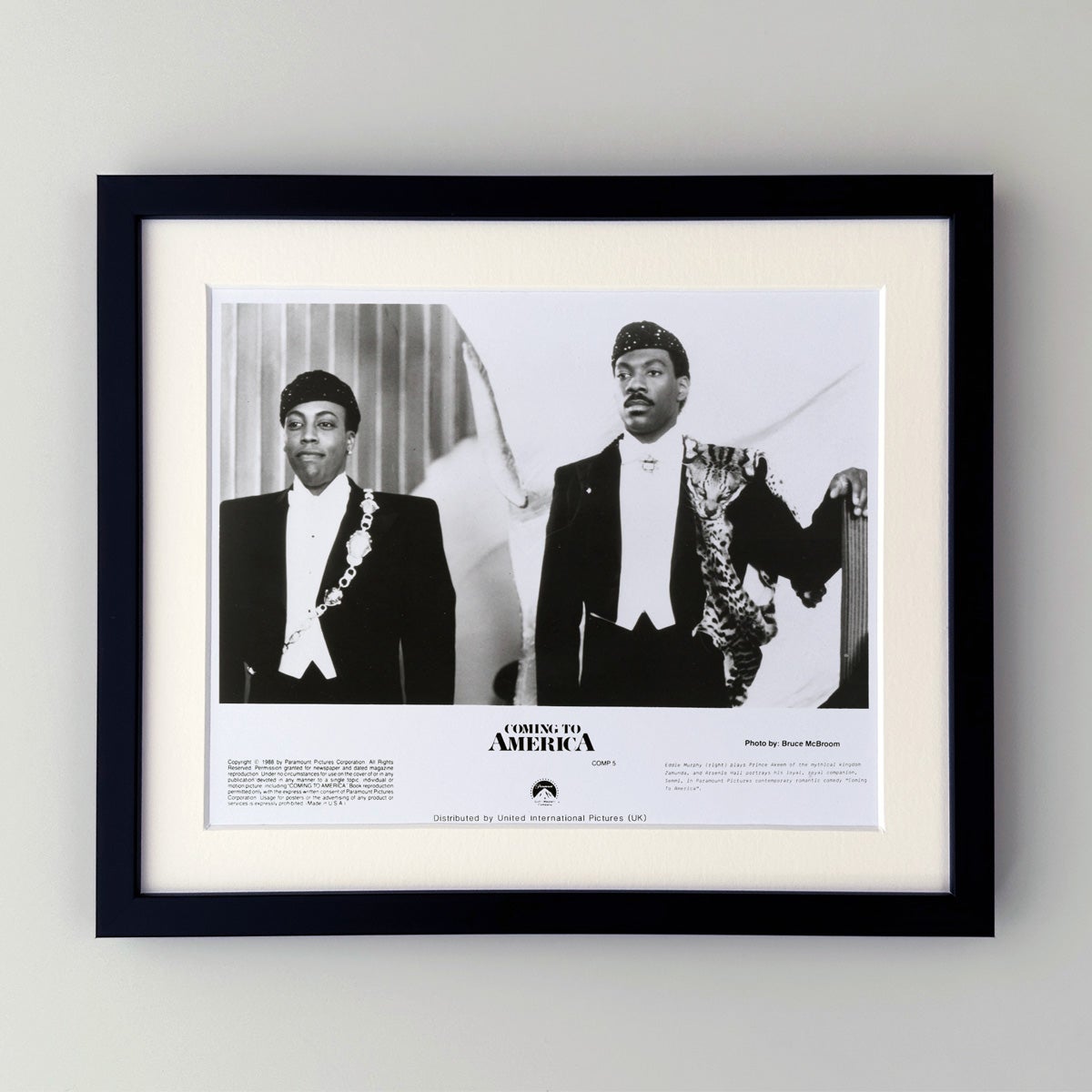 Fotograma publicitario original de 8x10 pulgadas para Coming to America (1988).  Dirigida por T John Landis, protagonizada por Eddie Murphy.

Los fotogramas publicitarios (película/producción) se crearon para ayudar a los estudios a promocionar sus