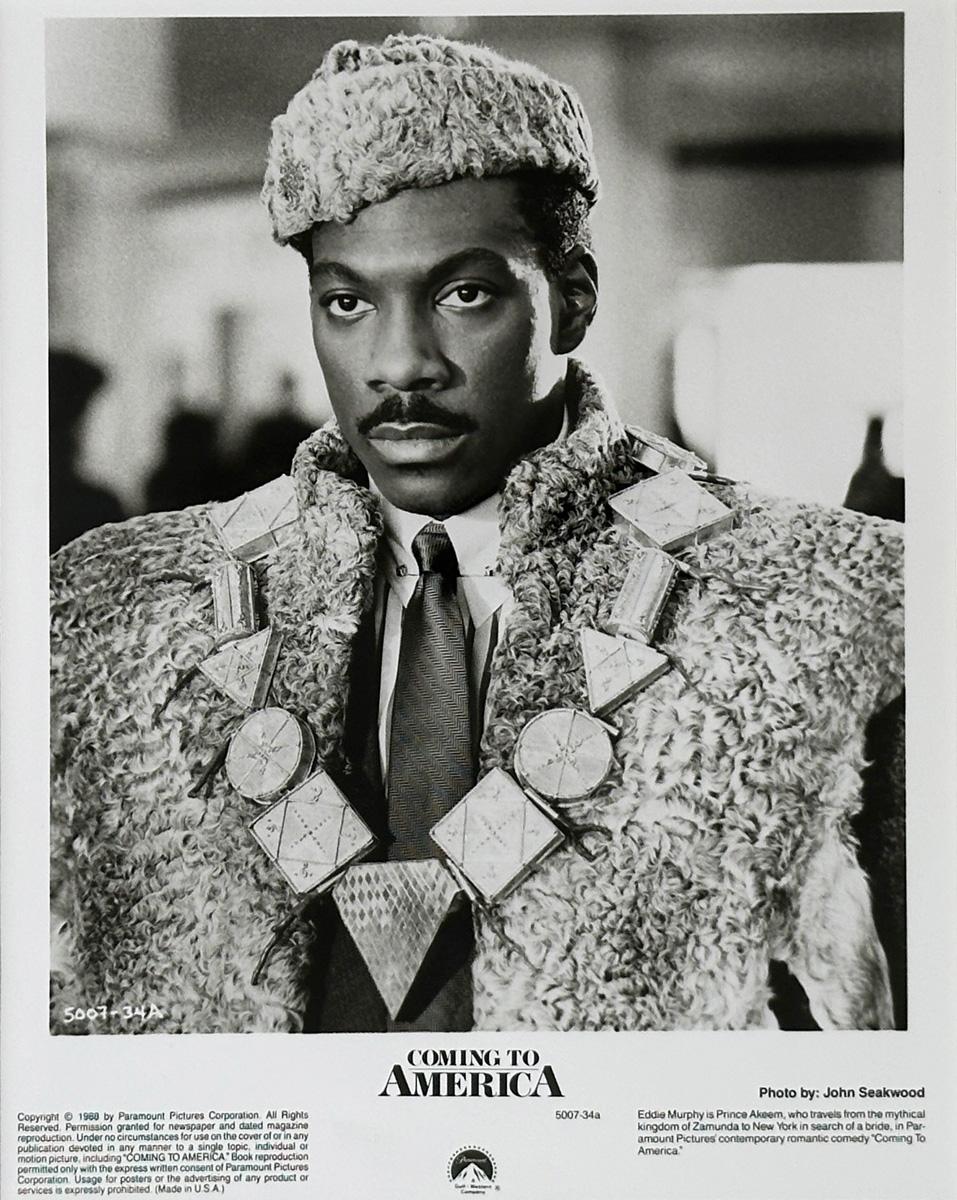 Original Paramount Pictures 8x10 inches Publicity Still for 80s Eddie Murphy classic Coming to America (1988).

Publicity (film/production) stills were created to help studios promote their new films. The stills were included with press kits and
