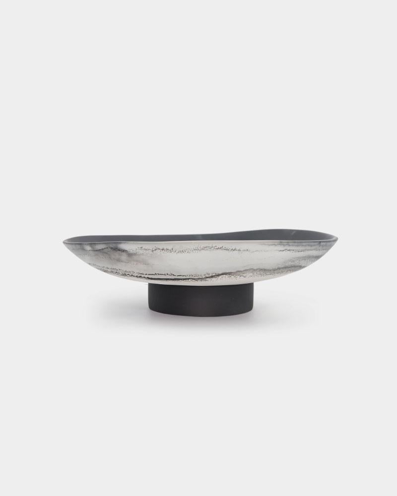 Contemporary Comitan Black and Transparent Resin Large Pedestal Bowl