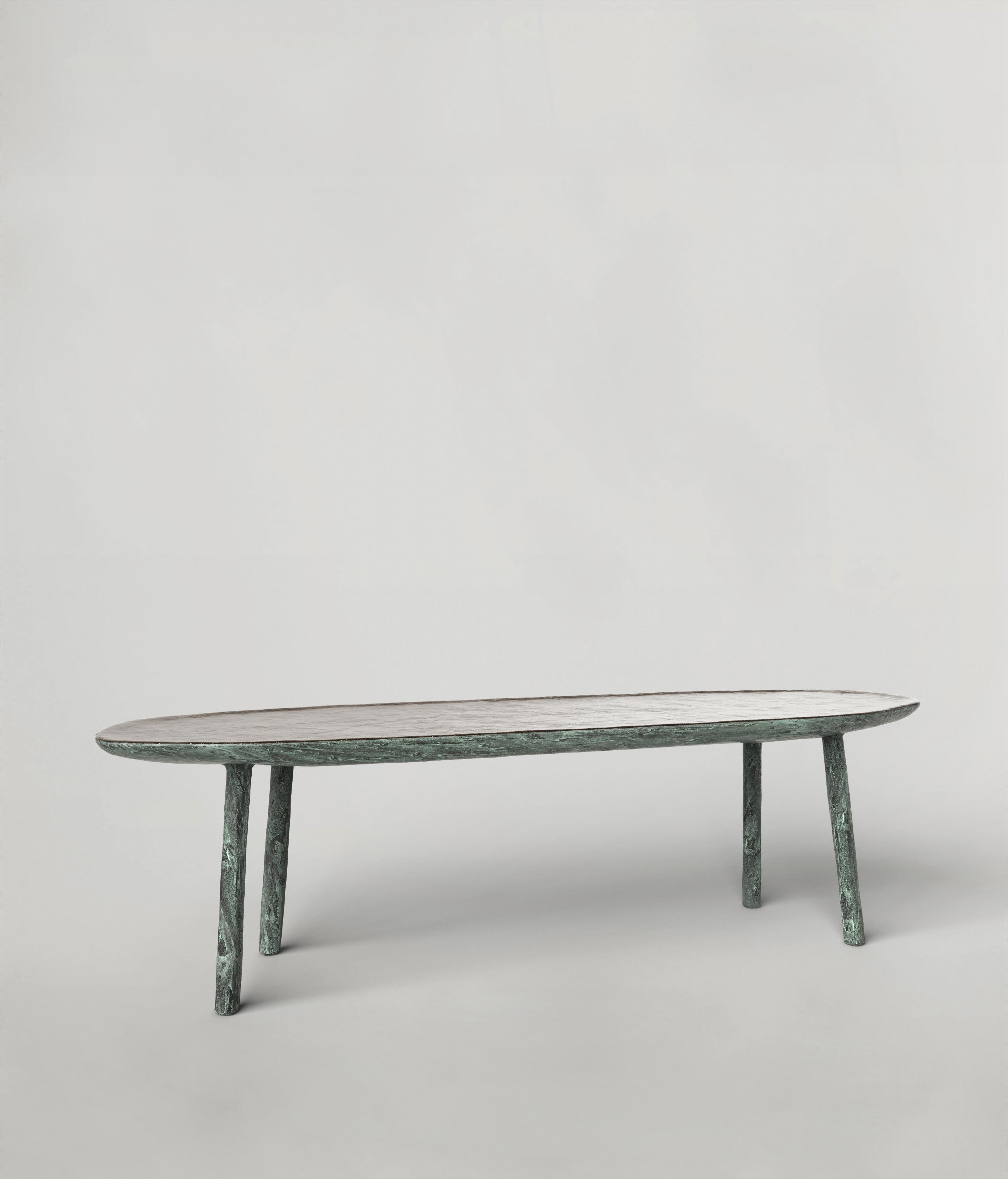 Comma V2 bench by Edizione Limitata
Limited edition of 150 pieces. Signed and numbered.
Dimensions: D130 x W40 x H90 cm
Materials: green patina bronze

Comma is a 21st century collection of seatings made by Italian artisans in bronze with a