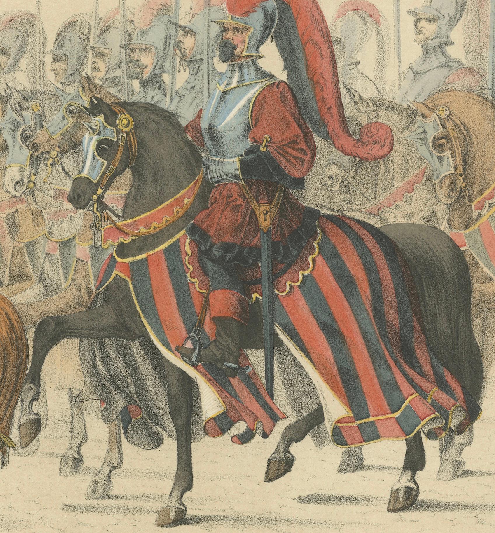 Milieu du XIXe siècle Commandant et escorte - Un majestueux cortège de cavalerie lors de la fête de Berne en 1853 en vente