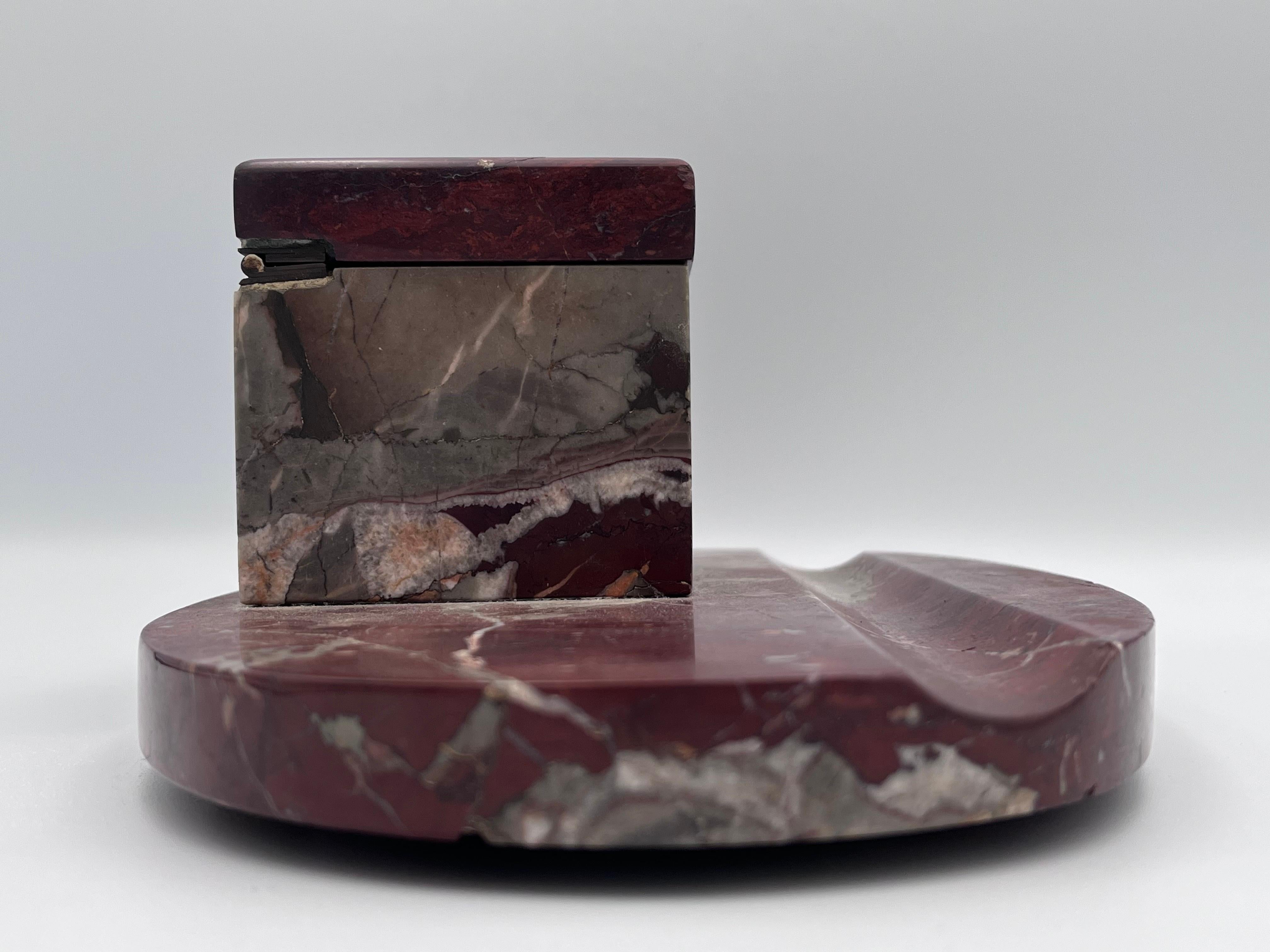 Imponente calamaio in marmo rosso Levanto Art Deco degli anni '20 e portapenne in vendita 5