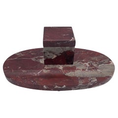 Commanding Art Deco 1920s Rosso Levanto Red Marble Inkwell & Penrest Stand