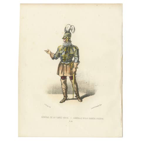 Commanding Tradition: Handcolored Print of the Swiss Guard General, 1862