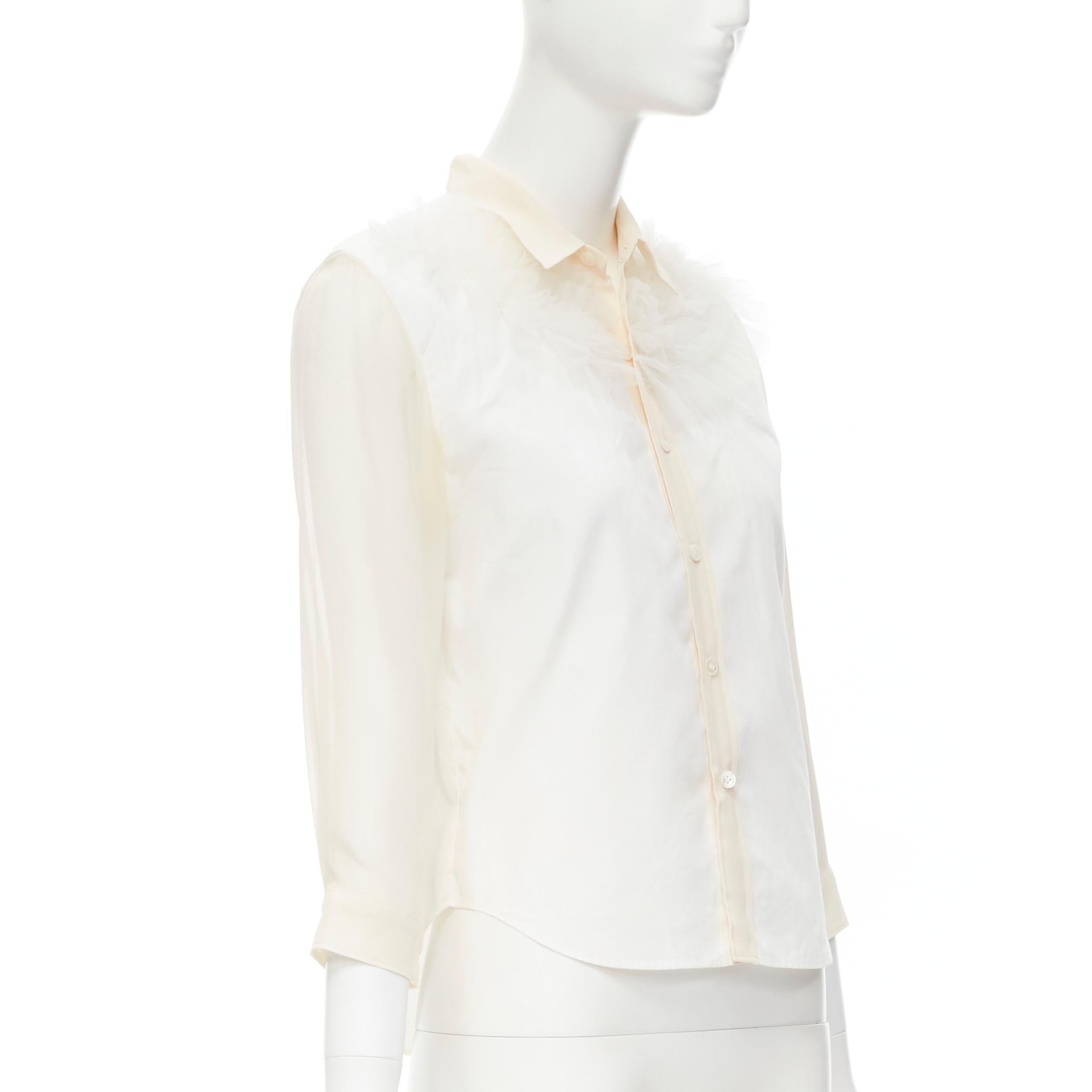 White COMME DES GARCON TAO 2008 white tulle ruffle sheer sleeves cotton shirt S