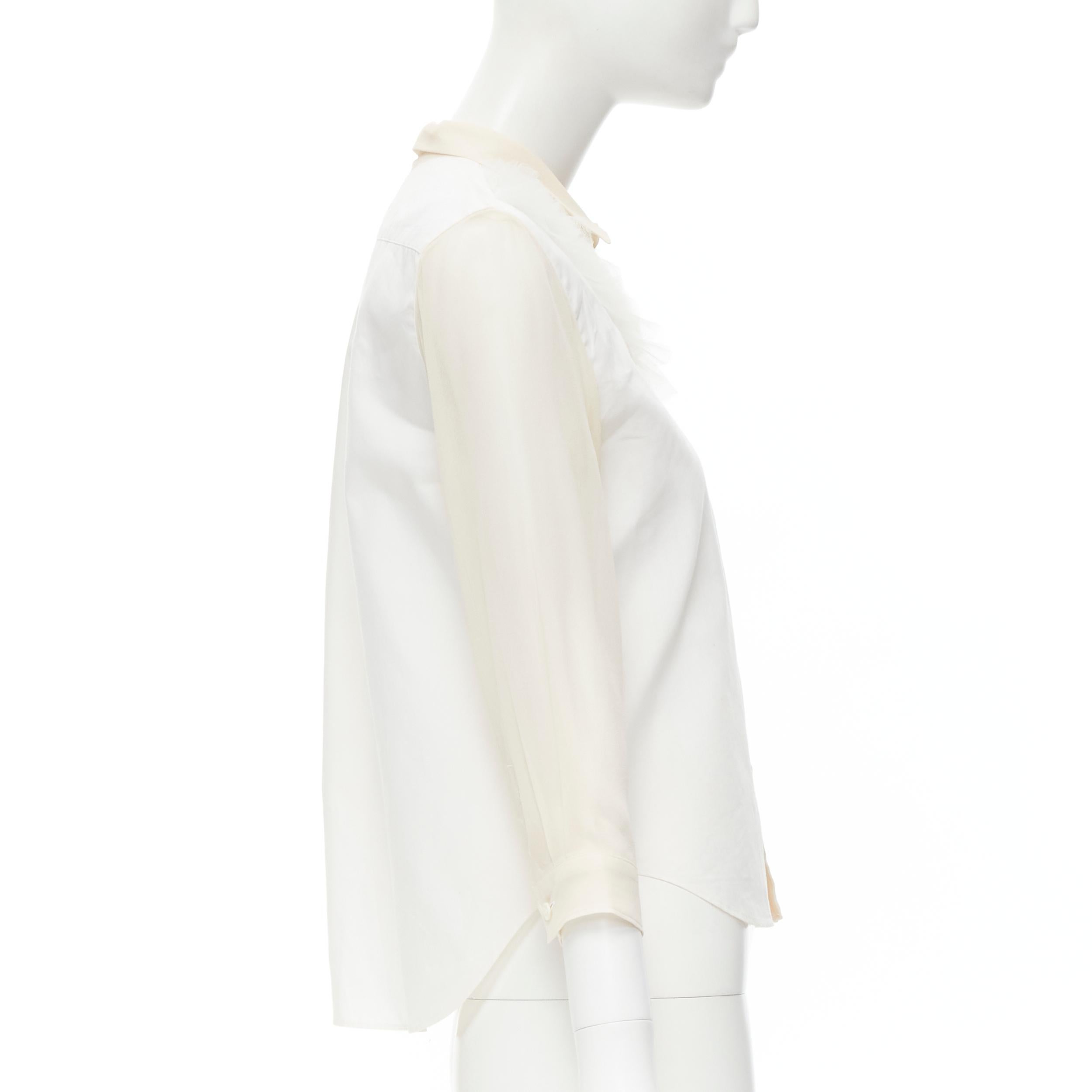 COMME DES GARCON TAO 2008 white tulle ruffle sheer sleeves cotton shirt S In Fair Condition In Hong Kong, NT