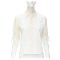 COMME DES GARCON TAO white cotton ruffle tulle short sleeve shirt S