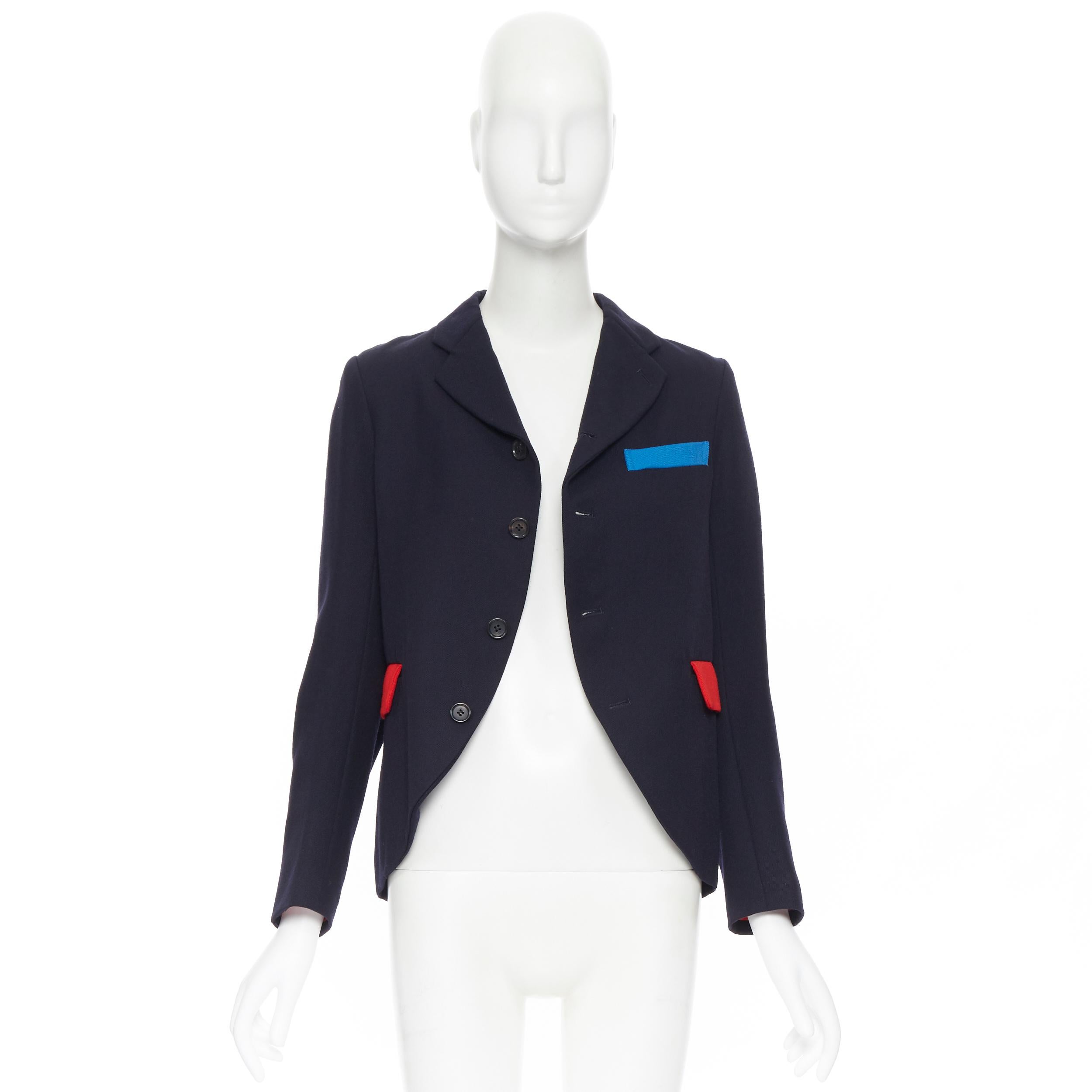 Black COMME DES GARCONS 100% wool colour blocked pocket trimming cutaway jacket SS