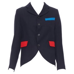 COMME DES GARCONS 100% wool colour blocked pocket trimming cutaway jacket SS COMME DES GARCONS 100% wool colour blocked pocket trimming cutaway jacket SS