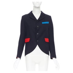 COMME DES GARCONS 100% wool colour blocked pocket trimming cutaway jacket SS