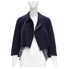 COMME DES GARCONS 100% wool navy deconstructed hybrid biker cropped cardigan S