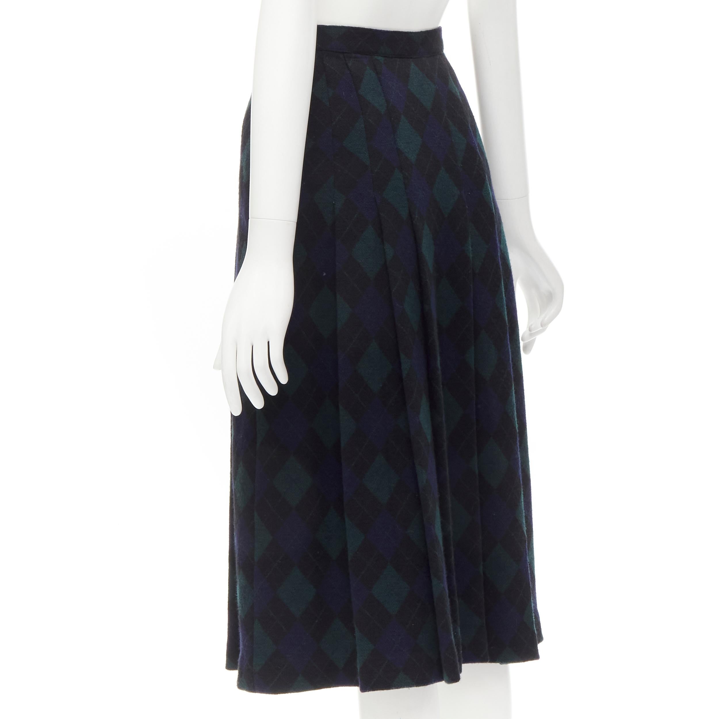 Women's COMME DES GARCONS 1970s Vintage navy green plaid check pleated midi skirt S